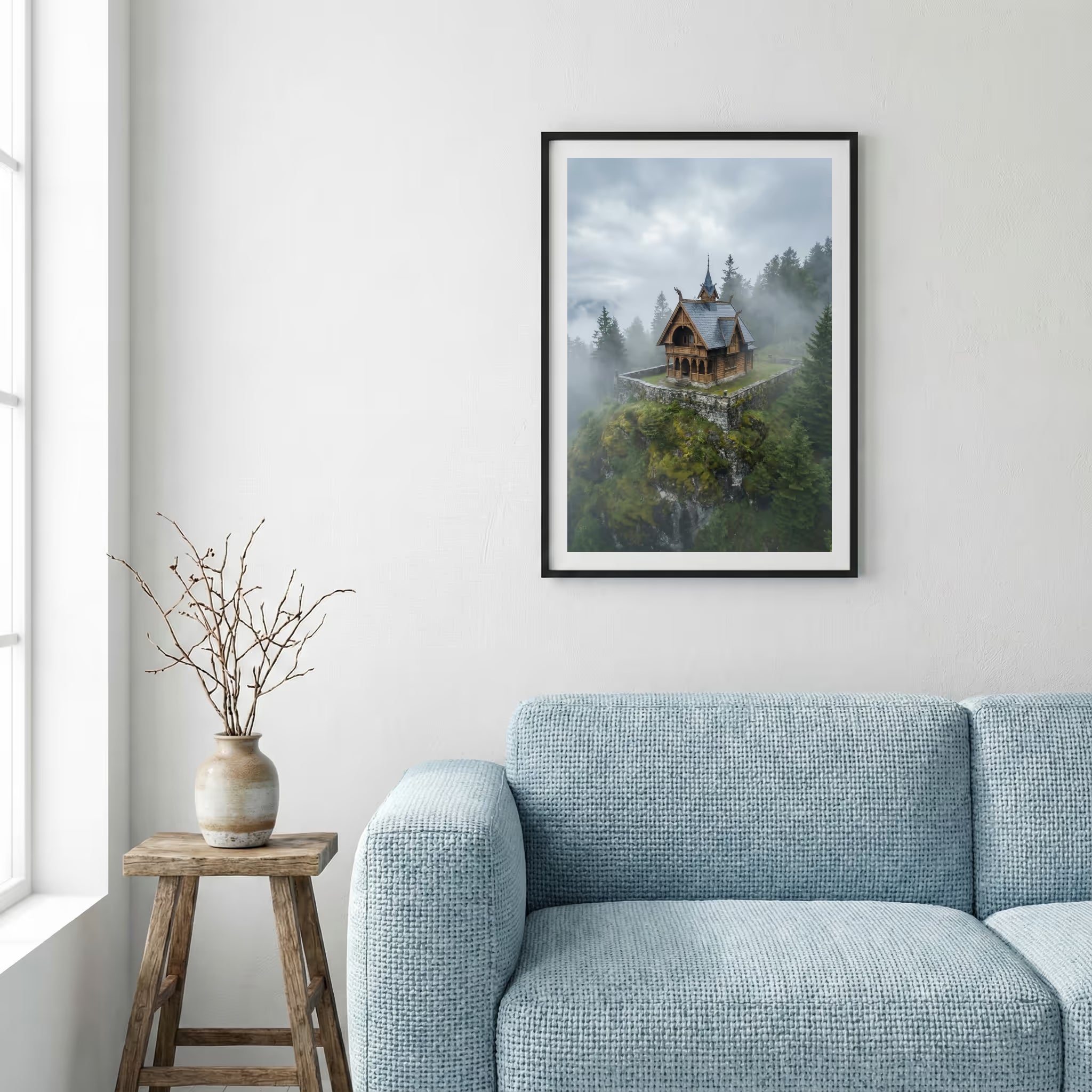 Rippled cold-desert dunes leading toward a dramatic, snow-capped mountain range — framed canvas wall art in a wooden frame, 16×24 in