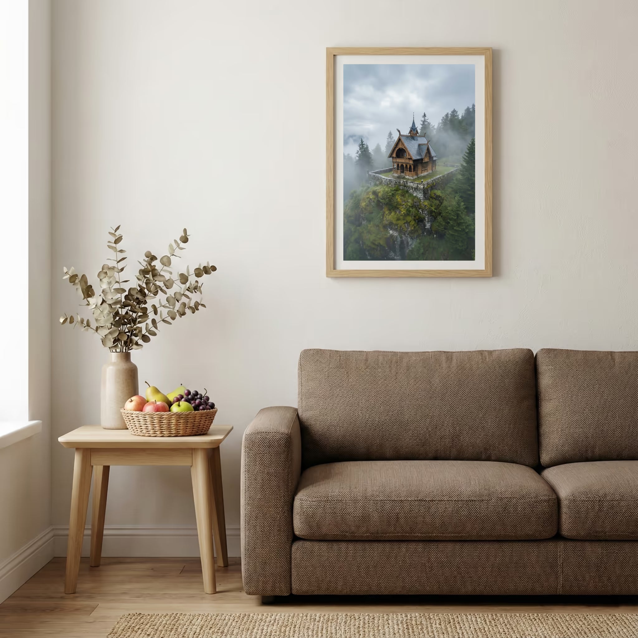 Rippled cold-desert dunes leading toward a dramatic, snow-capped mountain range — wooden-frame wall art print, 20×30 in