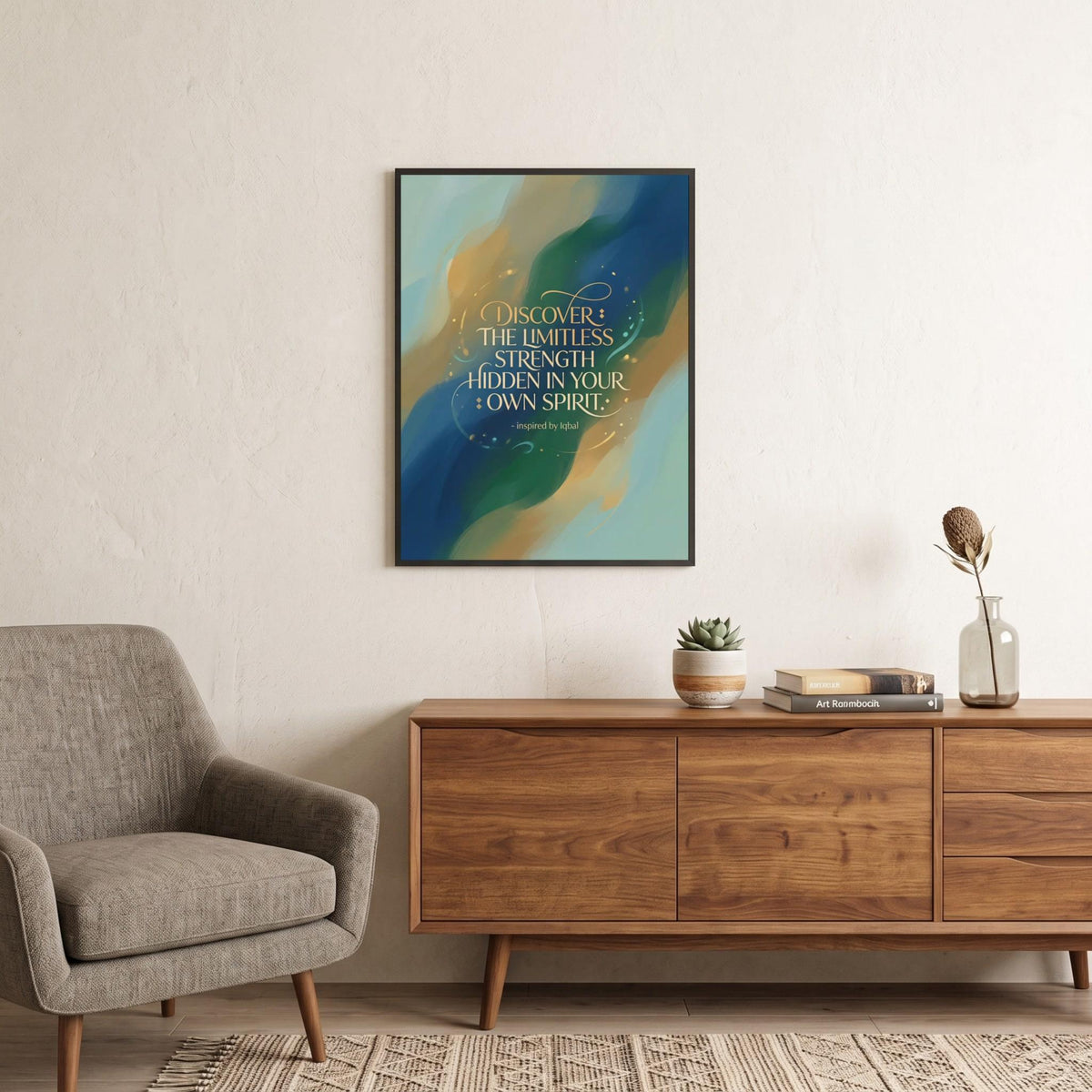 Inspired by Iqbal quote wall art: "Discover the limitless strength hidden in your own spirit"