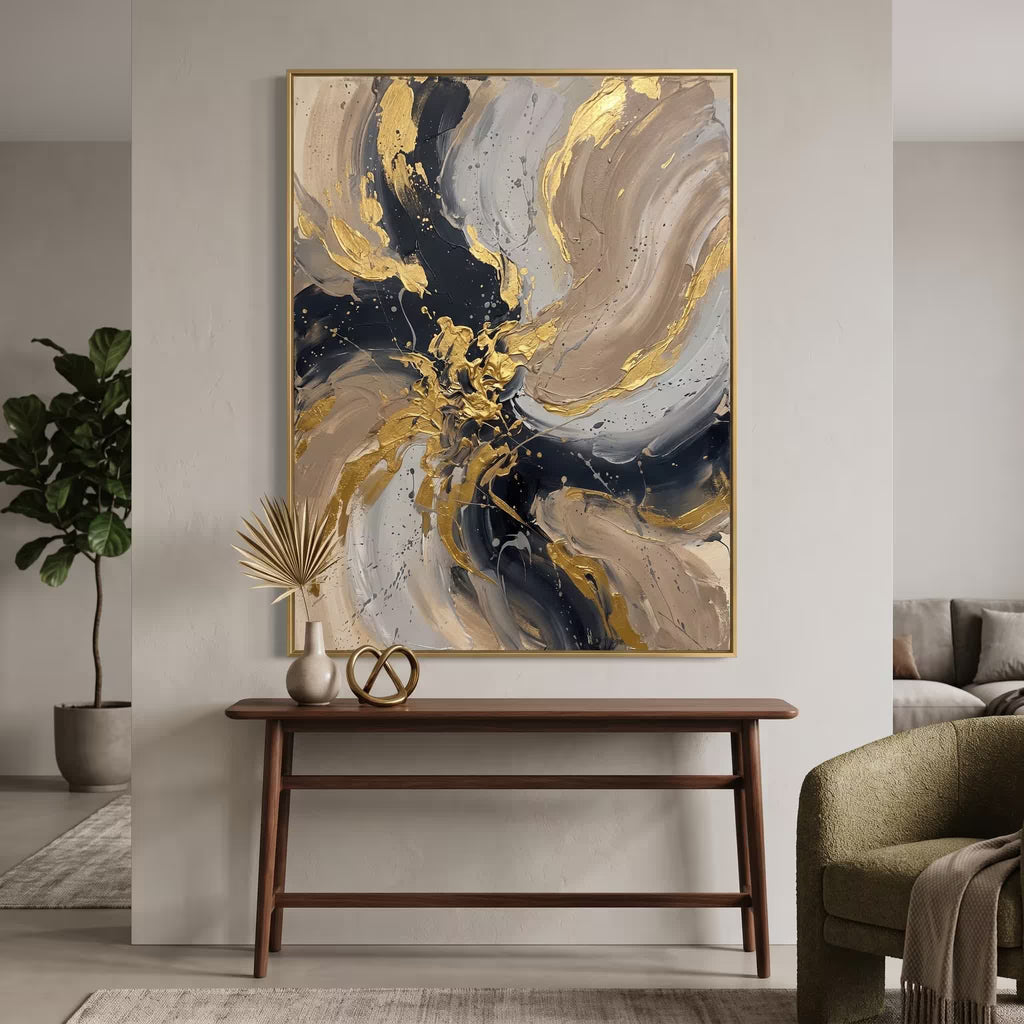 Blue and Gold Swirl Abstract canvas wall art — alternate b view