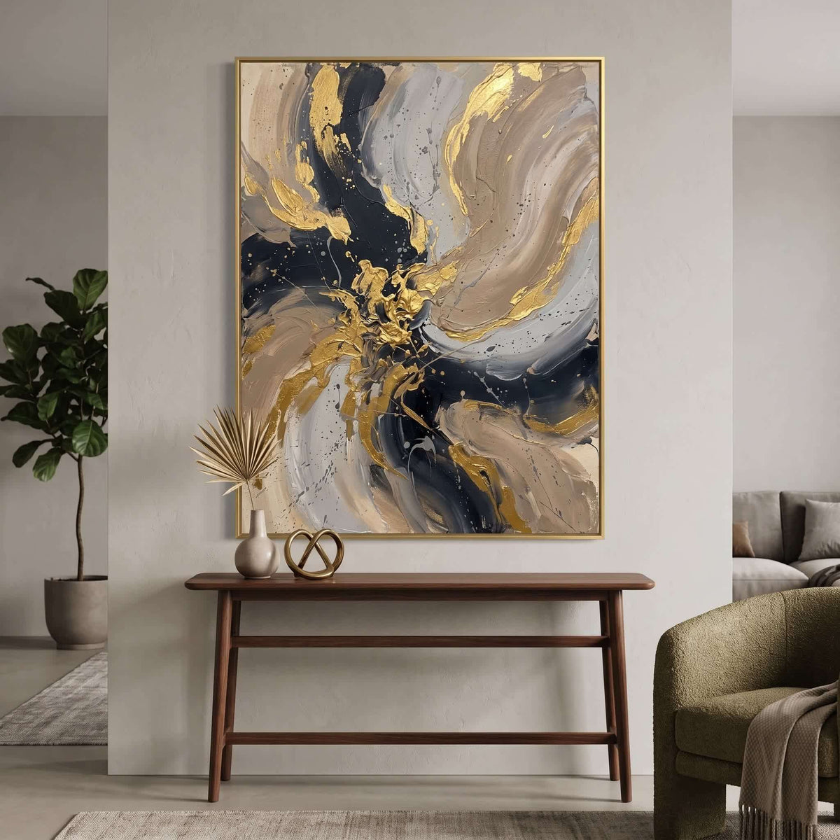 Blue and Gold Swirl Abstract canvas wall art — alternate b view