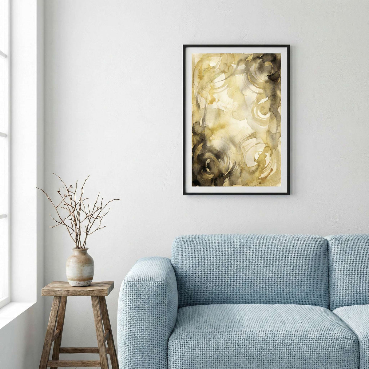 Gold Cream Marble Fluid Abstract canvas wall art — alternate a view