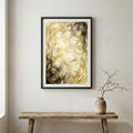 Gold Cream Marble Fluid Abstract canvas wall art in a framed room setting