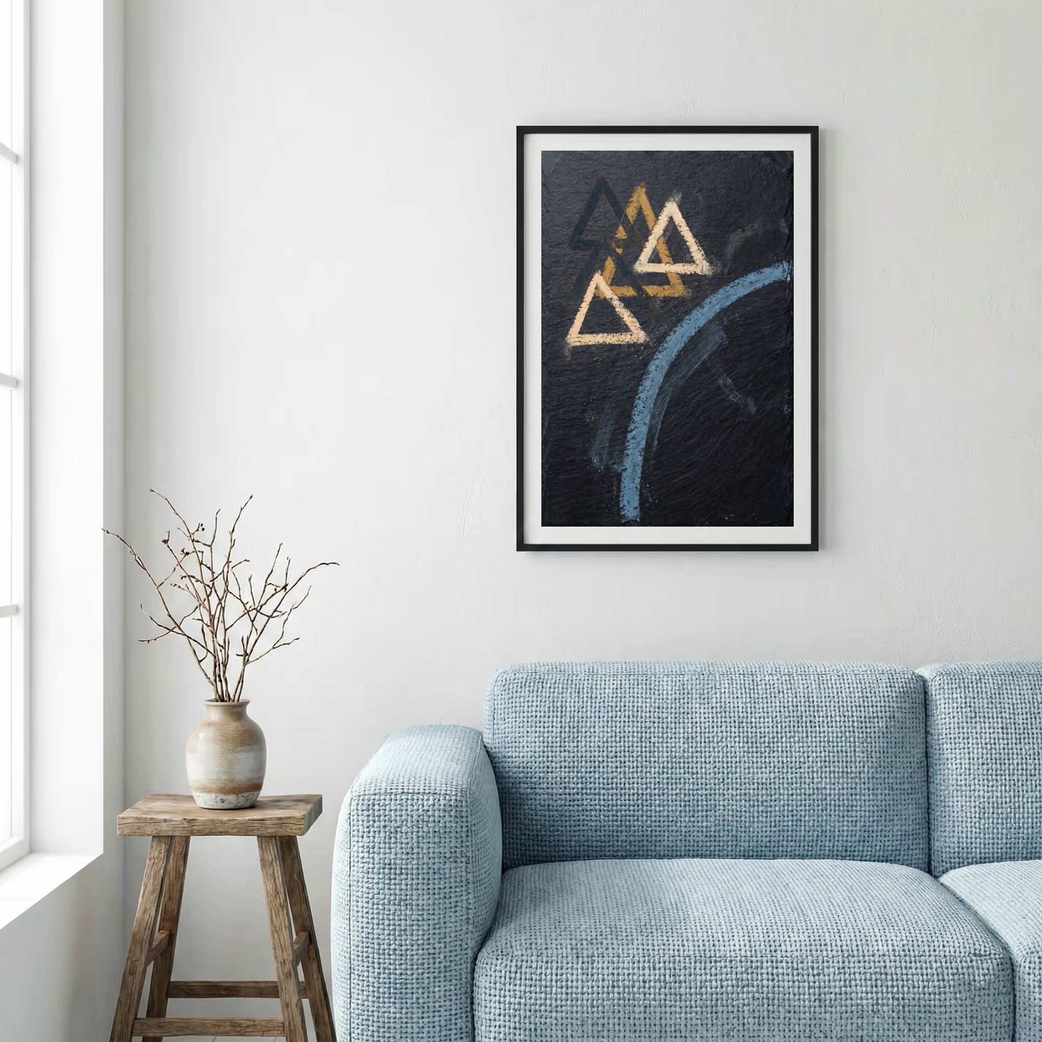 Navy Gold Triangle Abstract canvas wall art — alternate a view