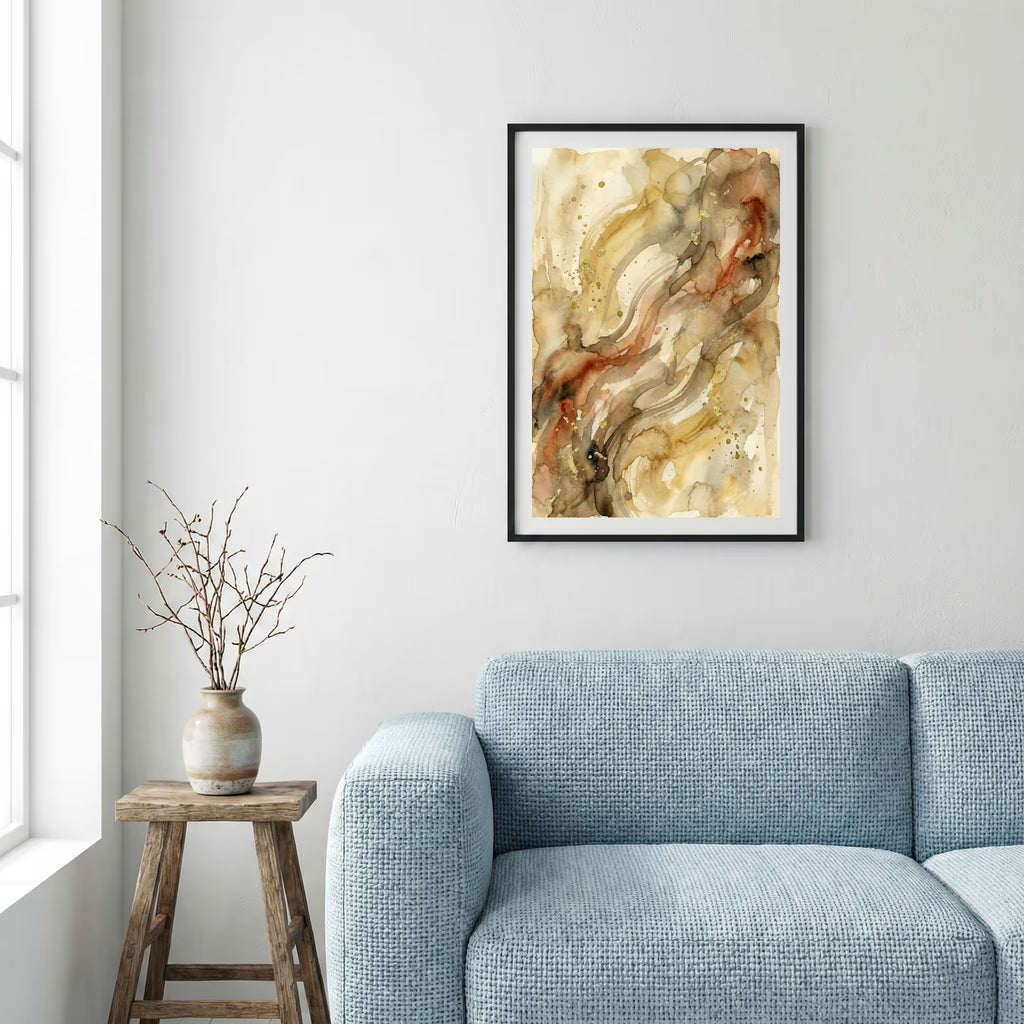 Gold Cream Flowing Fluid Abstract canvas wall art — alternate a view