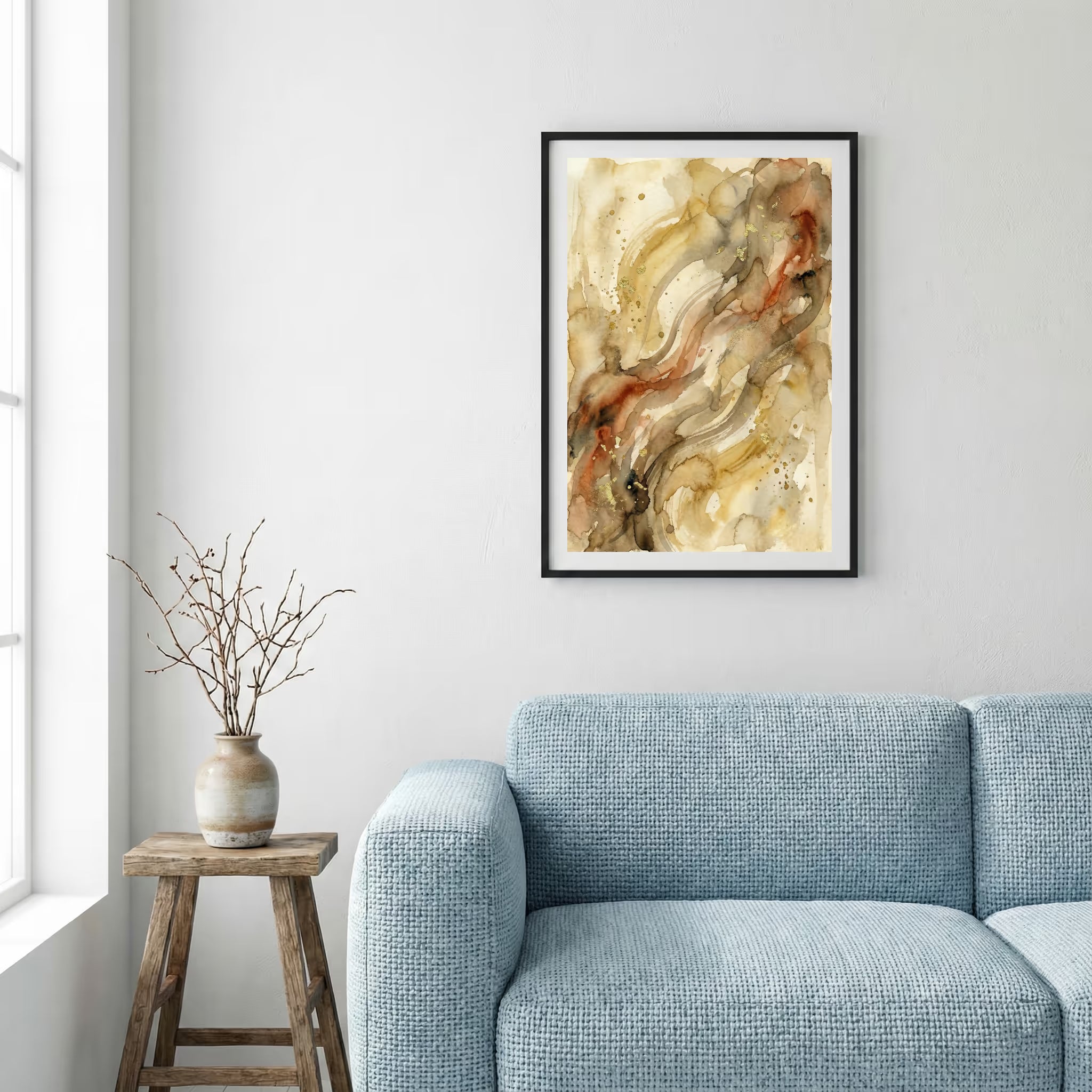 Gold Cream Flowing Fluid Abstract canvas wall art — alternate a view
