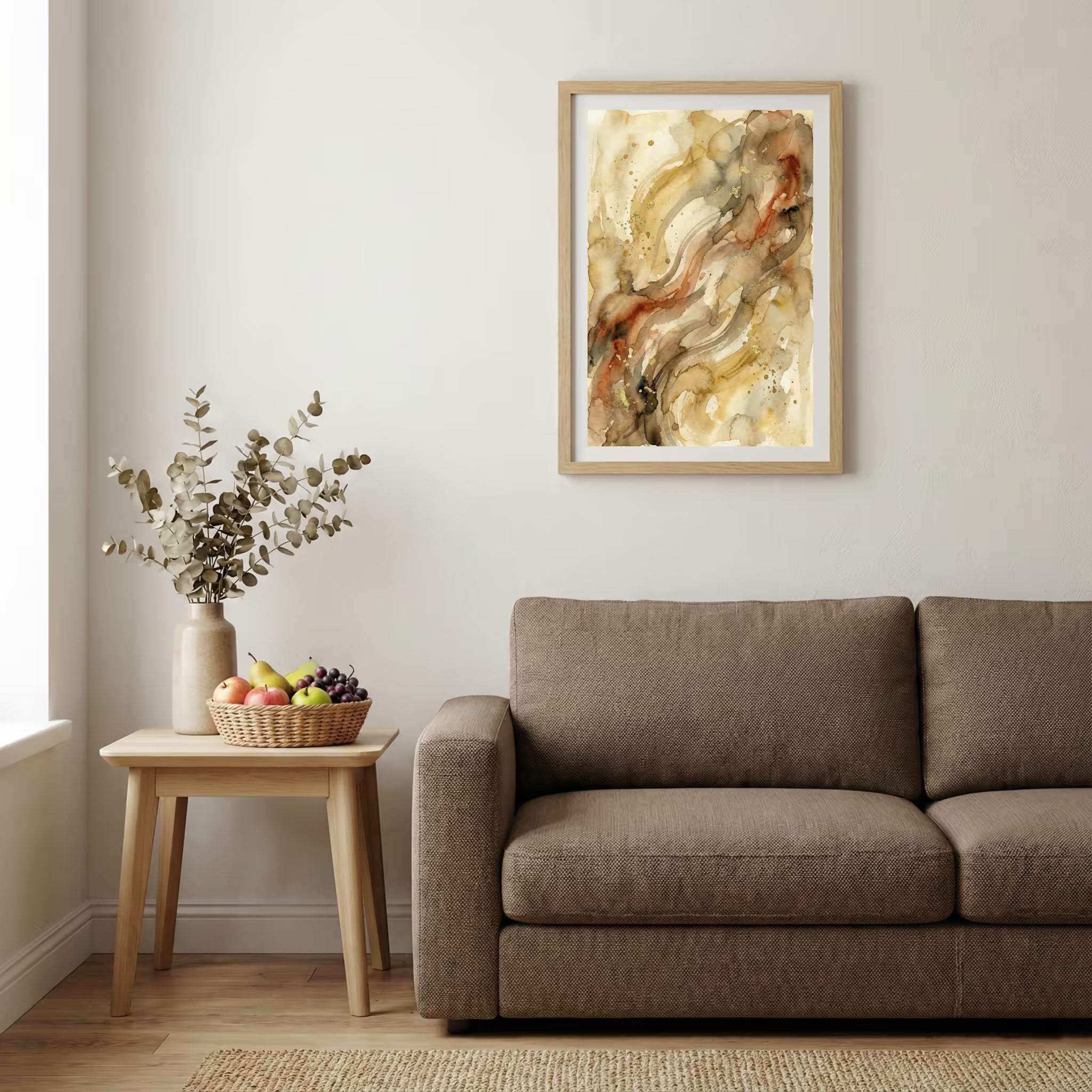 Gold Cream Flowing Fluid Abstract canvas wall art — alternate b view