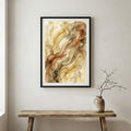 Gold Cream Flowing Fluid Abstract canvas wall art in a framed room setting