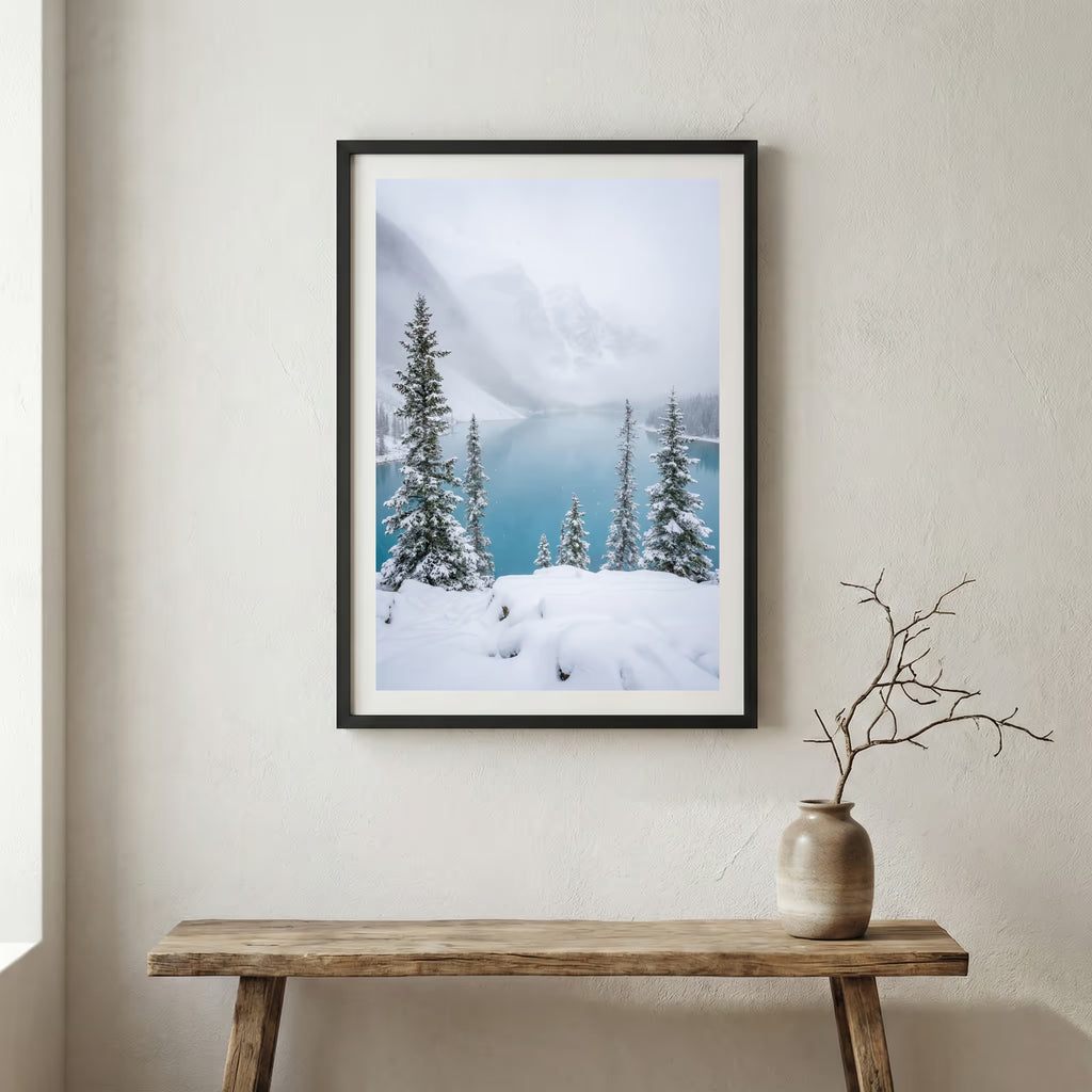 Looking straight up through a golden autumn tree canopy toward the sky — wooden frame canvas wall art print, 12×18 in