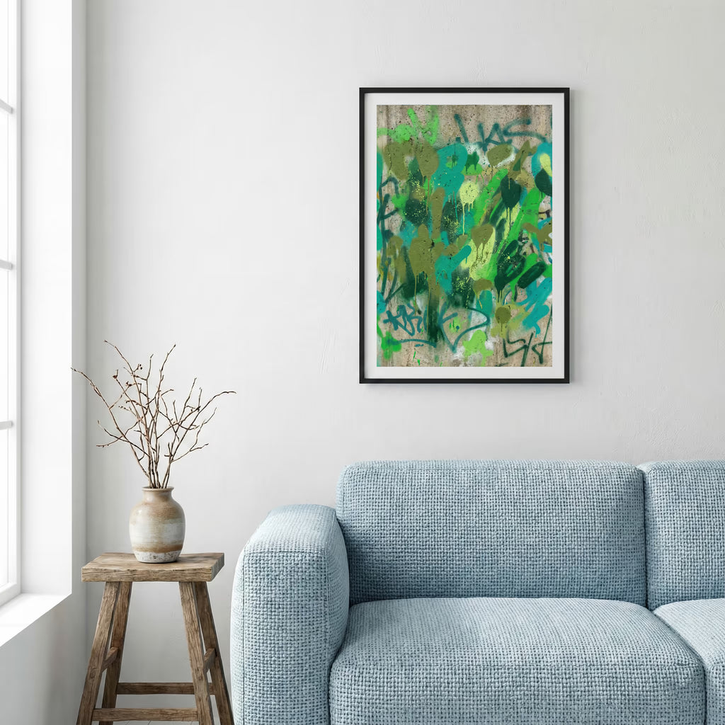 Green Orange Expressive Abstract canvas wall art — alternate a view