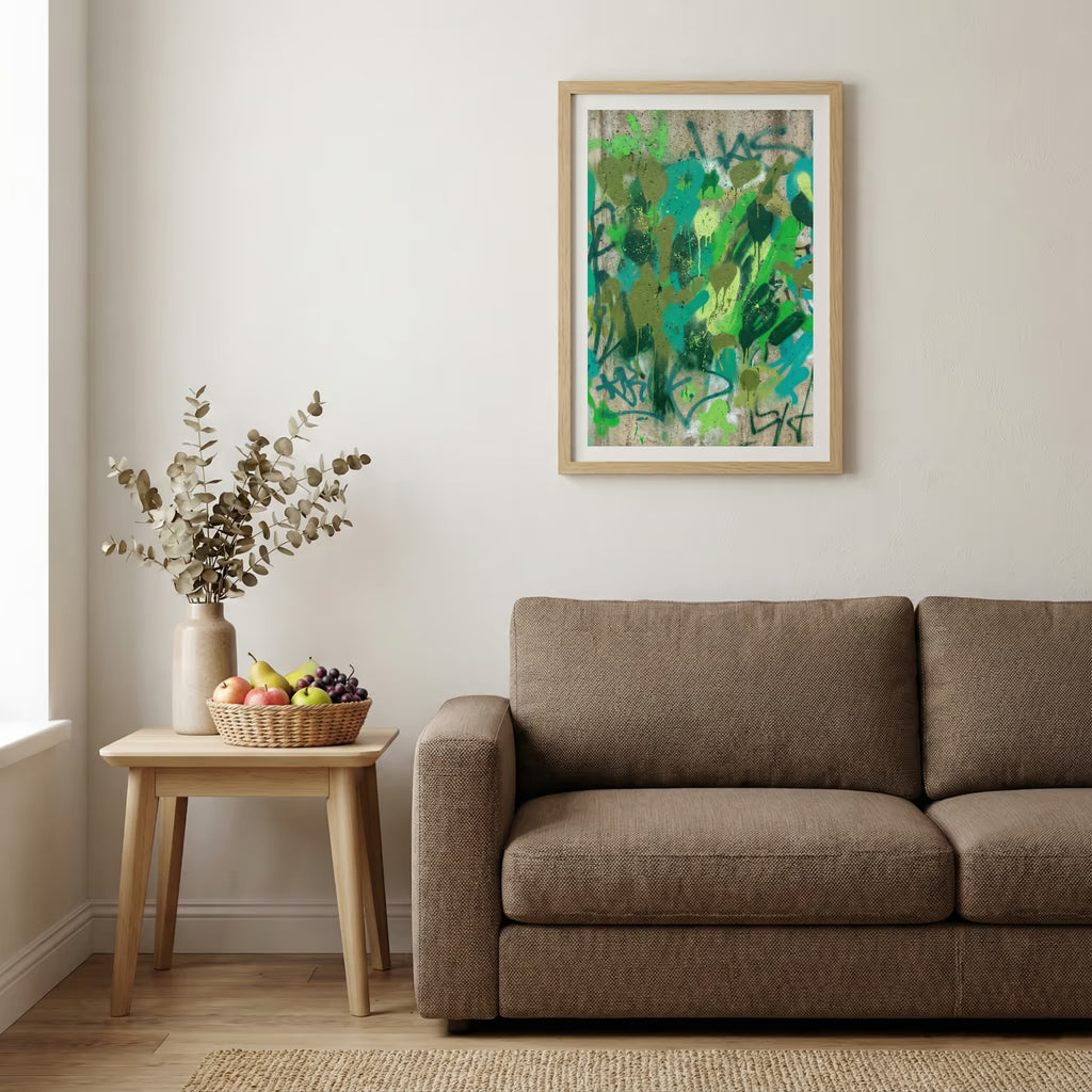 Green Orange Expressive Abstract canvas wall art — alternate b view