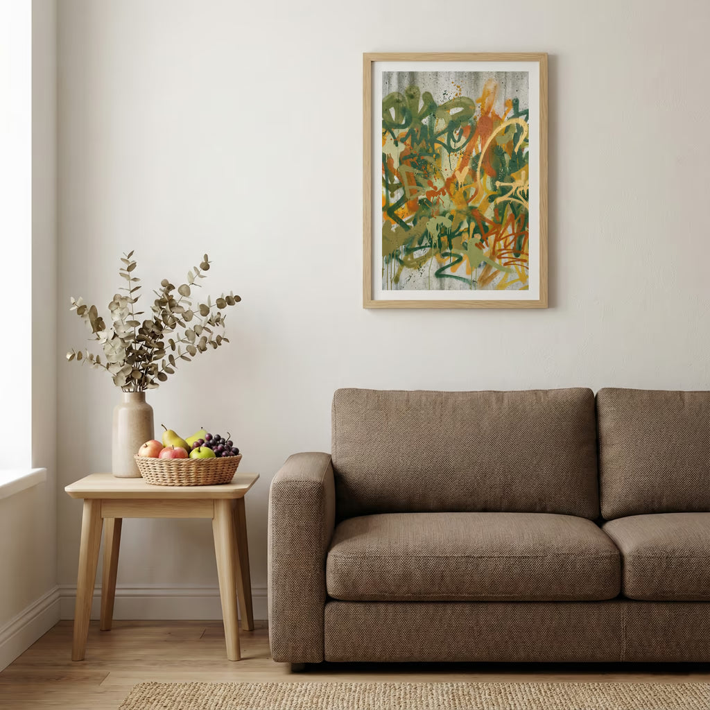 Green Gold Orange Botanical Abstract canvas wall art — alternate b view