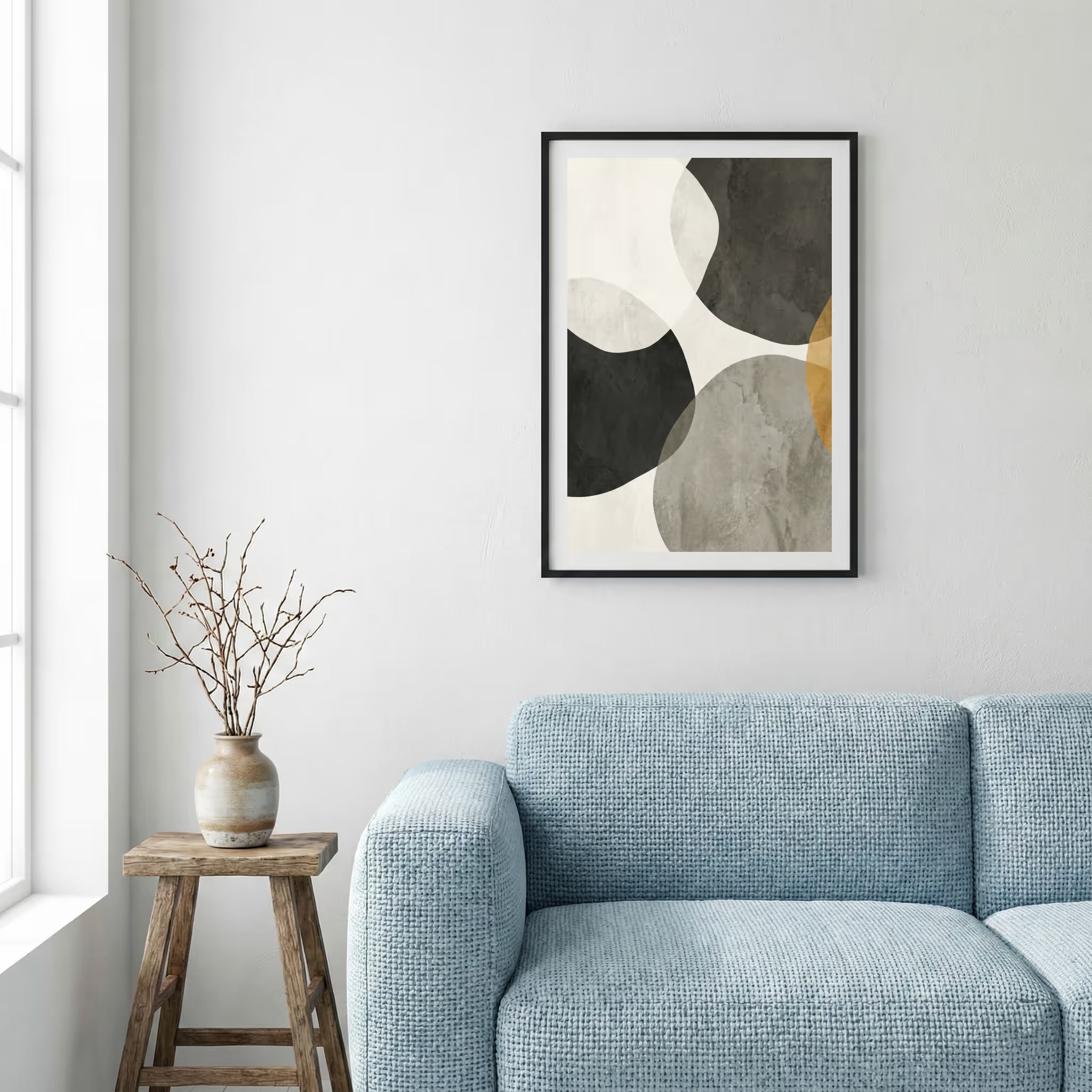 Black Beige Gray Organic Abstract canvas wall art — alternate a view