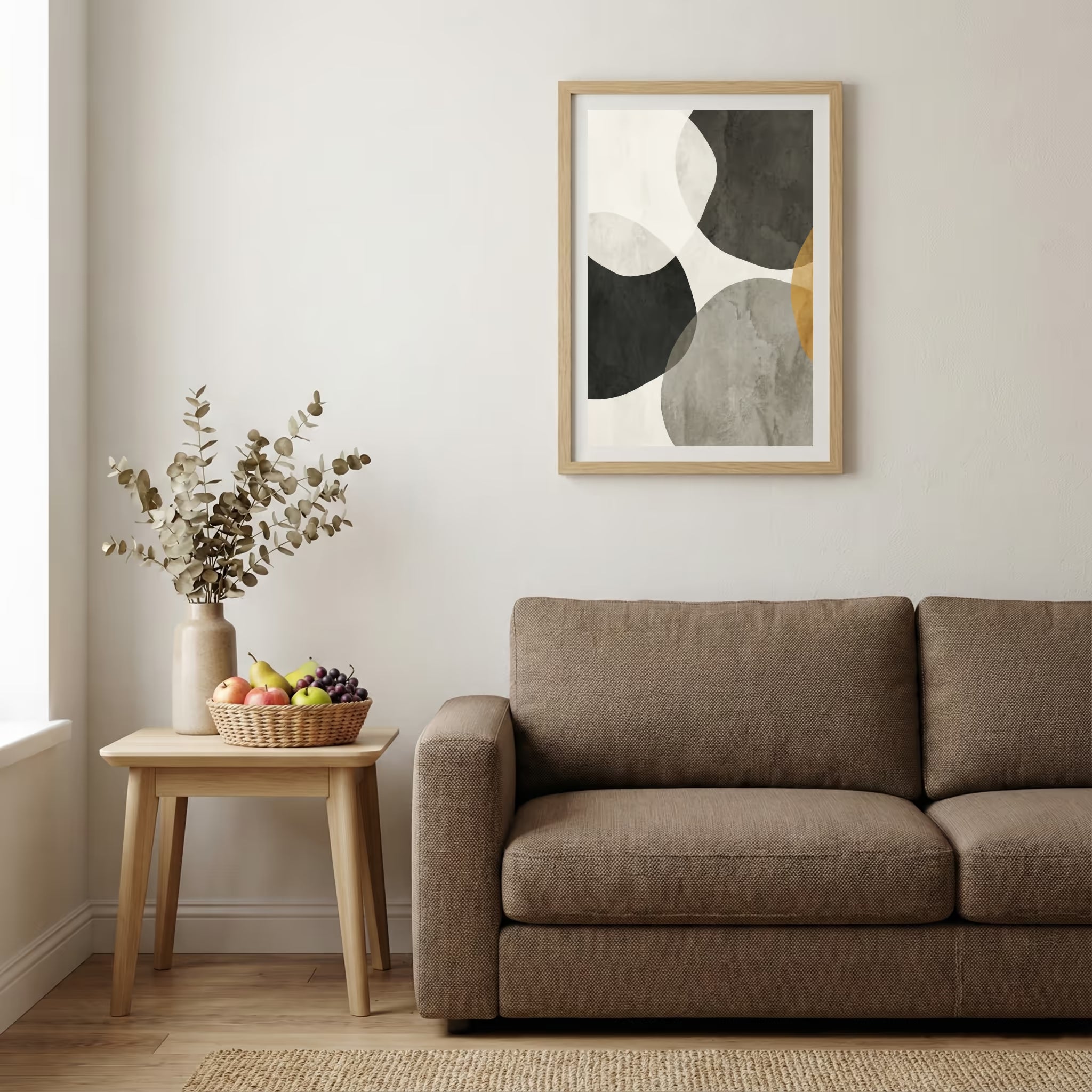 Black Beige Gray Organic Abstract canvas wall art — alternate b view