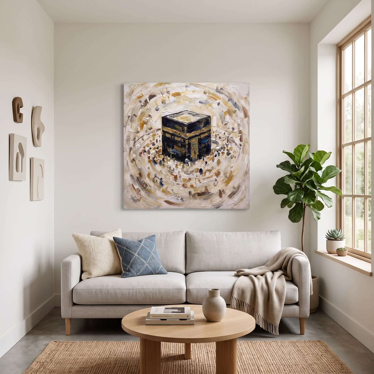 Kaaba Islamic canvas wall art in a framed room setting
