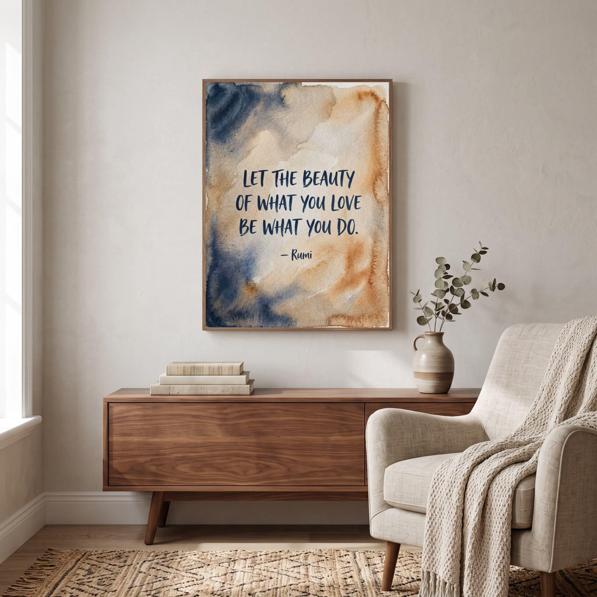Rumi quote wall art: "Let the beauty of what you love be what you do"