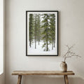 Turquoise lake mirroring snow-capped mountains and golden autumn trees — wooden frame canvas wall art print, 12×18 in