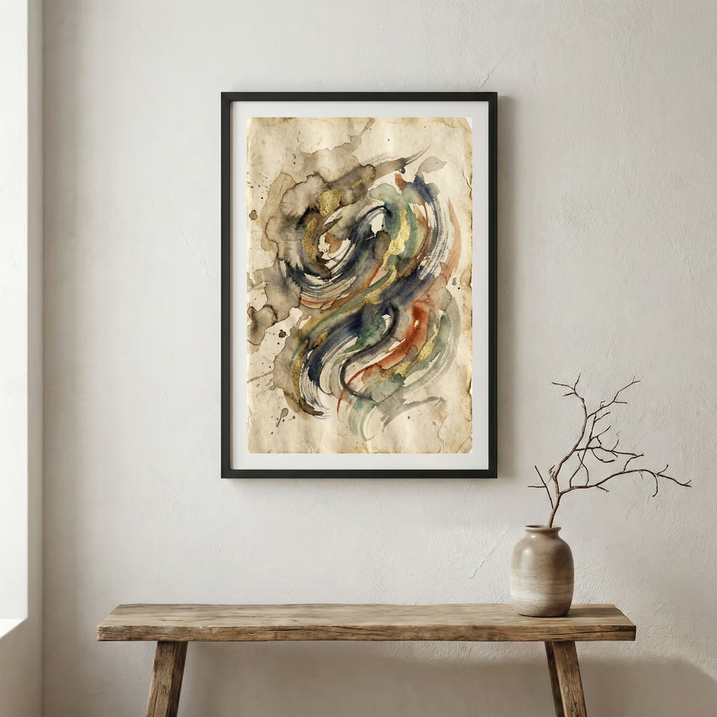 Multicolor Organic Line Abstract canvas wall art in a framed room setting