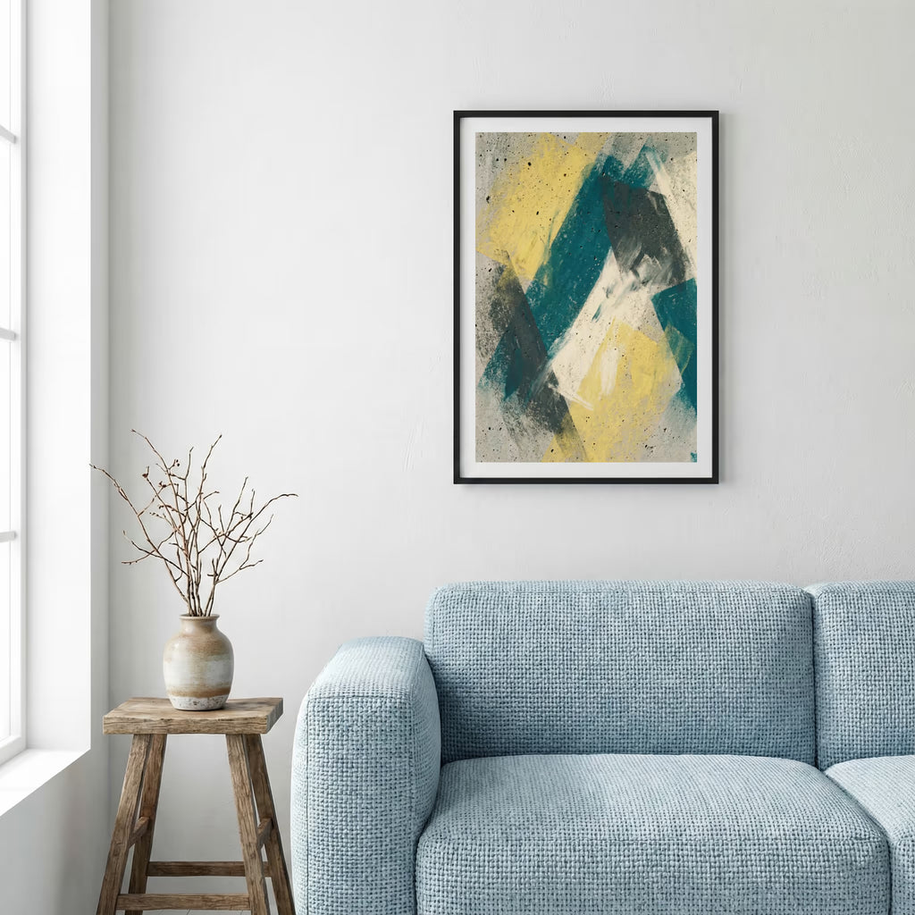 Navy Gold Yellow Abstract canvas wall art — alternate a view