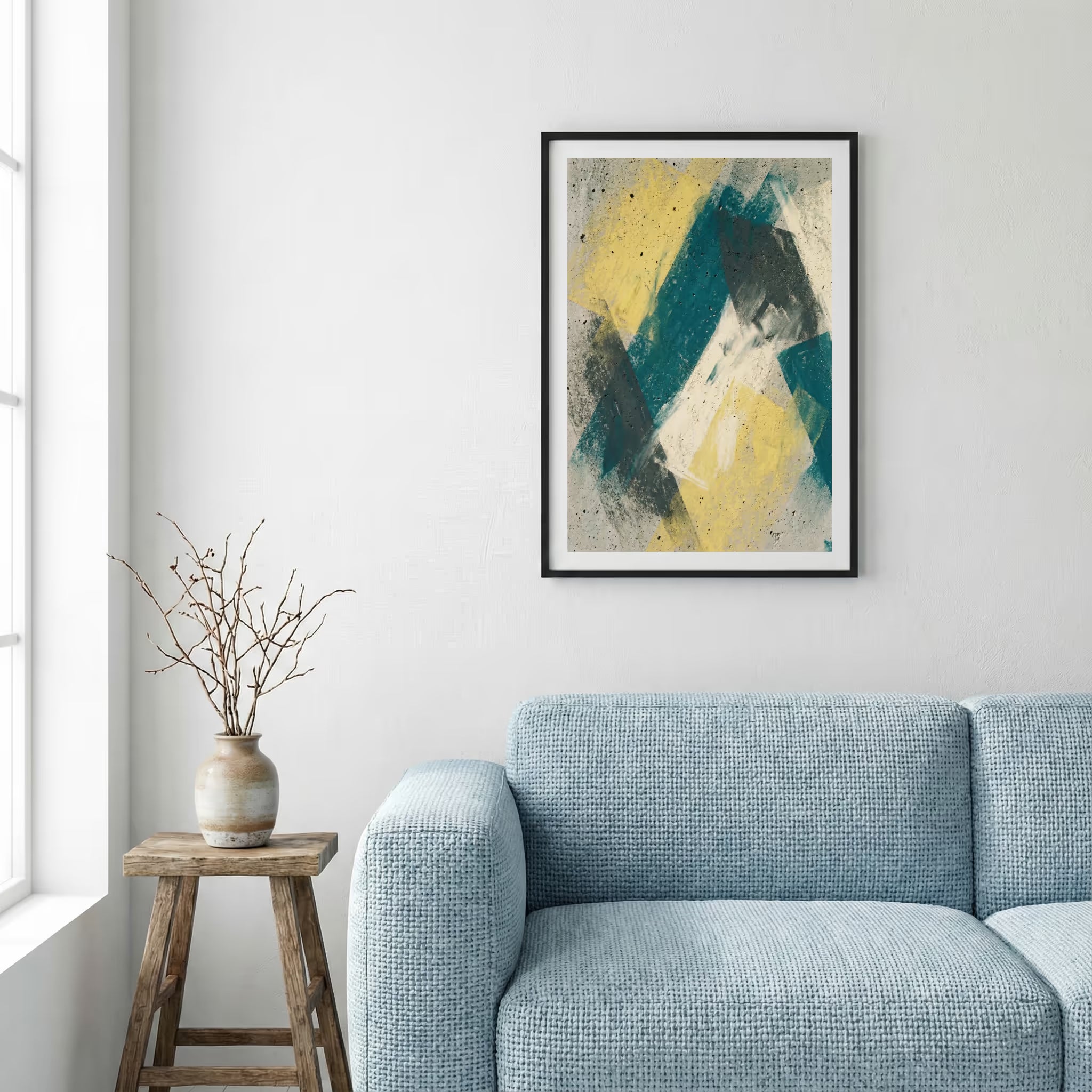 Navy Gold Yellow Abstract canvas wall art — alternate a view