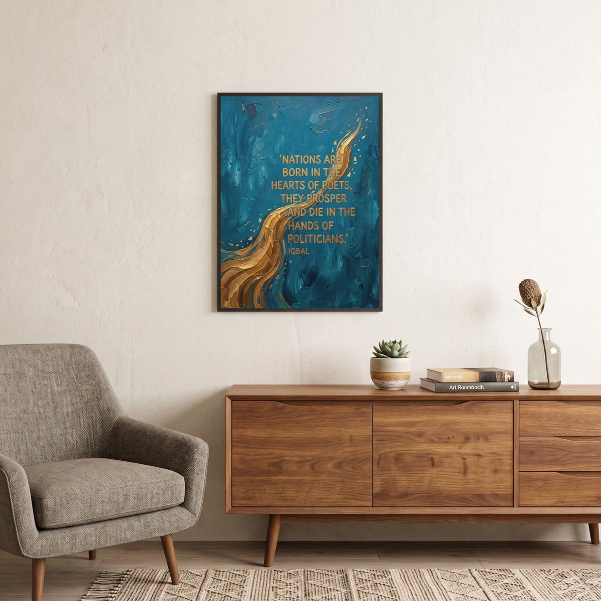 Allama Iqbal quote wall art: "Nations are born in the hearts of poets"