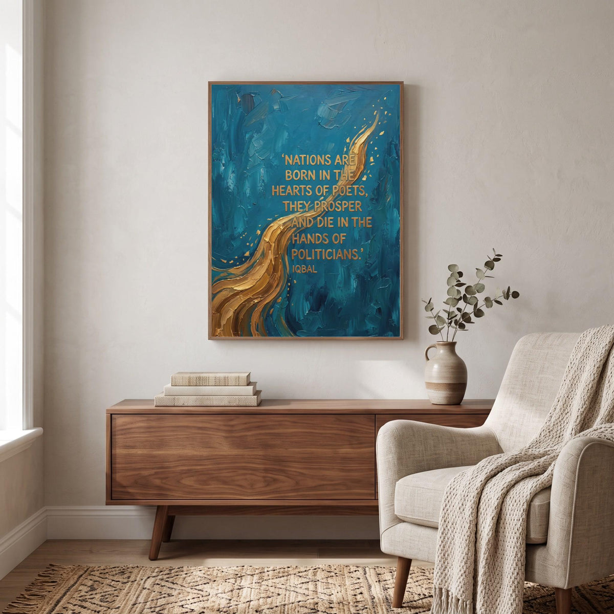 Allama Iqbal quote wall art: "Nations are born in the hearts of poets"