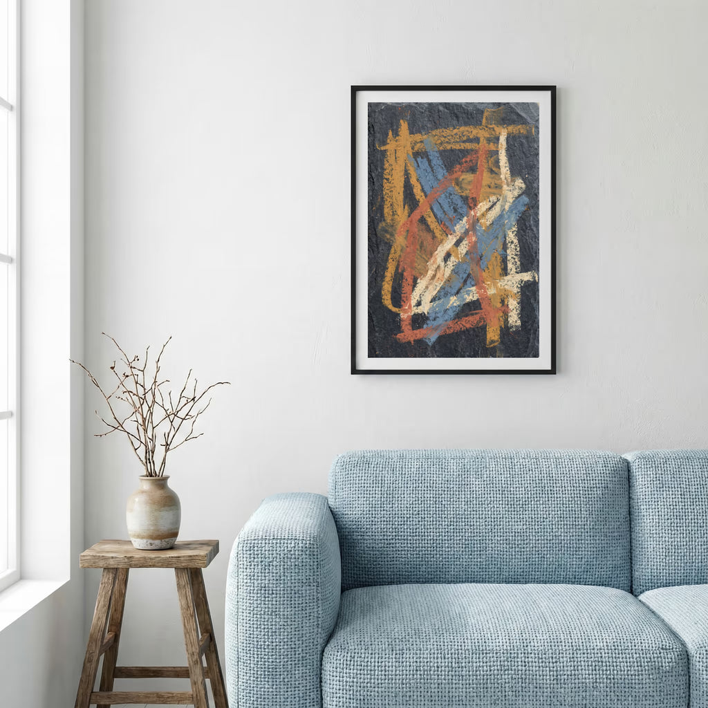Navy Orange Expressive Linework Abstract canvas wall art — alternate a view