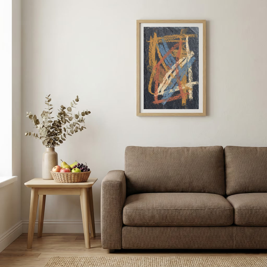 Navy Orange Expressive Linework Abstract canvas wall art — alternate b view
