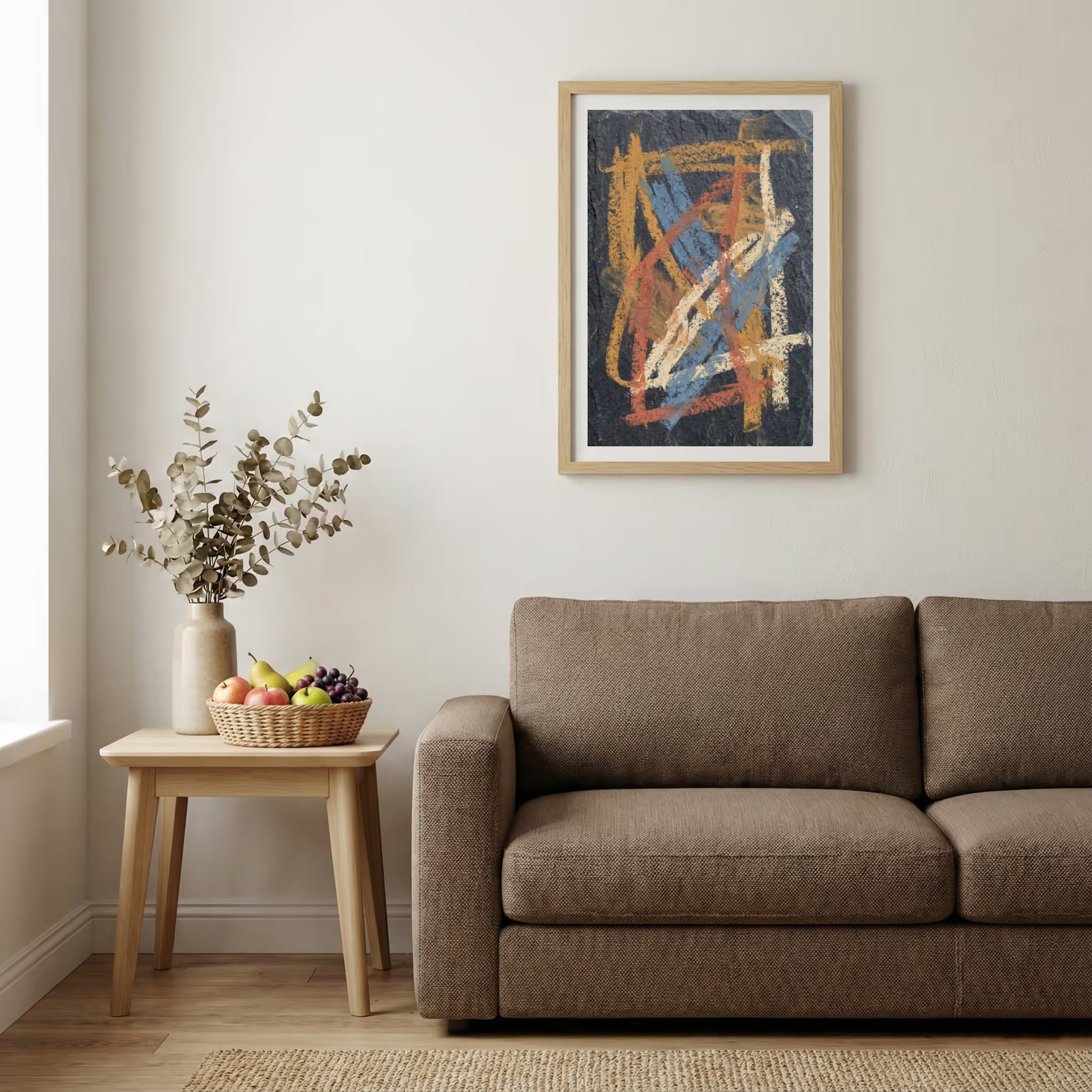 Navy Orange Expressive Linework Abstract canvas wall art — alternate b view