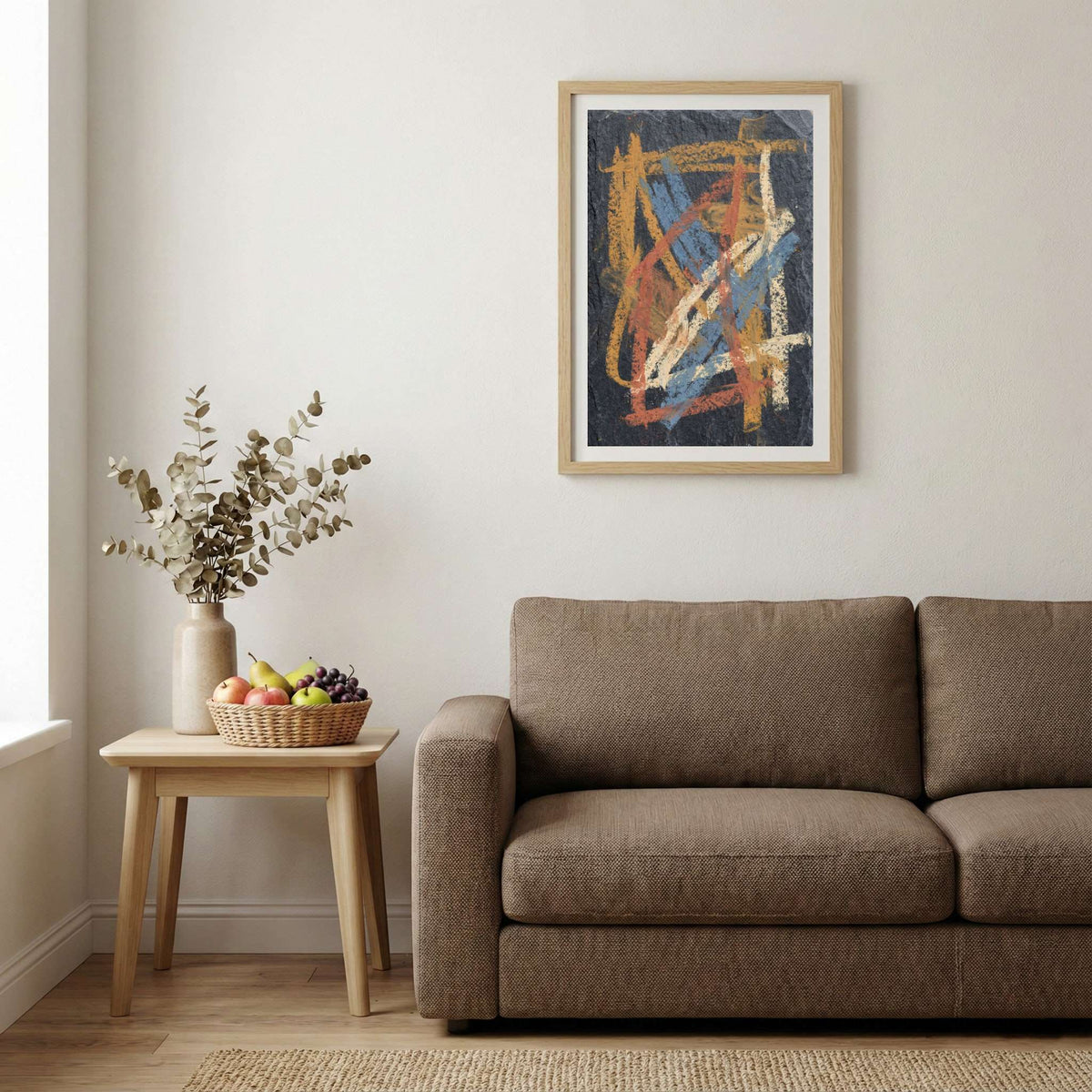 Navy Orange Expressive Linework Abstract canvas wall art — alternate b view