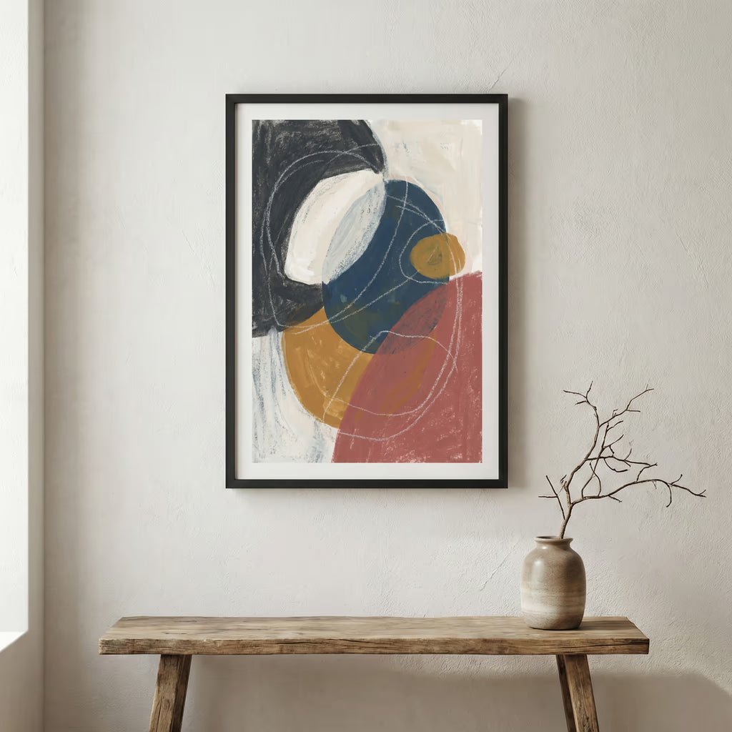 Navy Terracotta Organic Abstract canvas wall art in a framed room setting