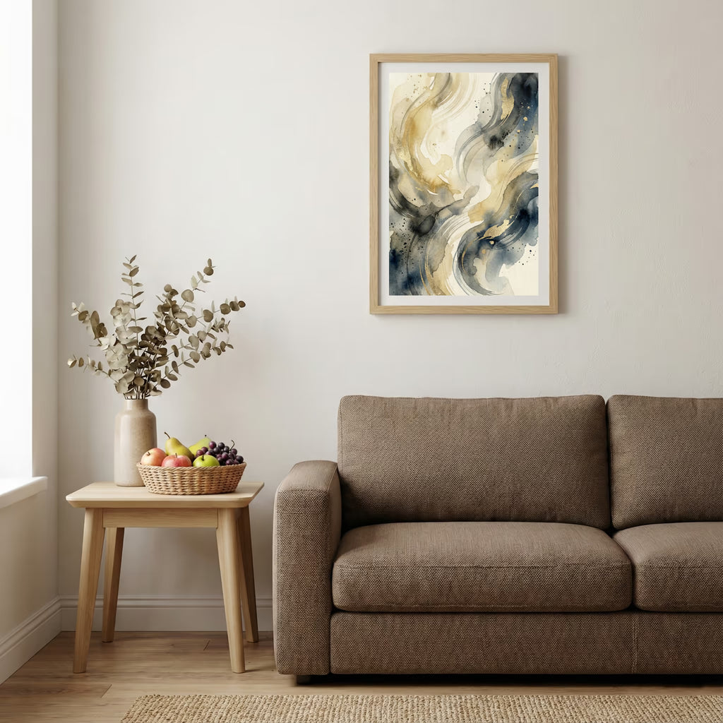 Cream Gray Blue Fluid Abstract canvas wall art — alternate b view