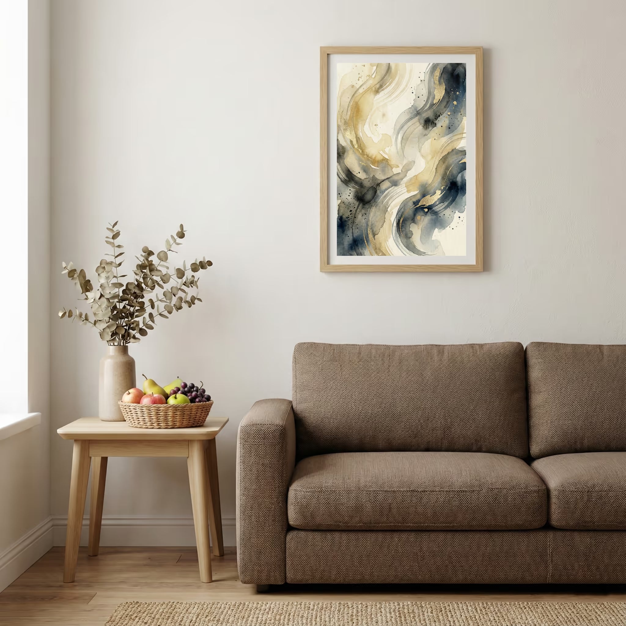 Cream Gray Blue Fluid Abstract canvas wall art — alternate b view