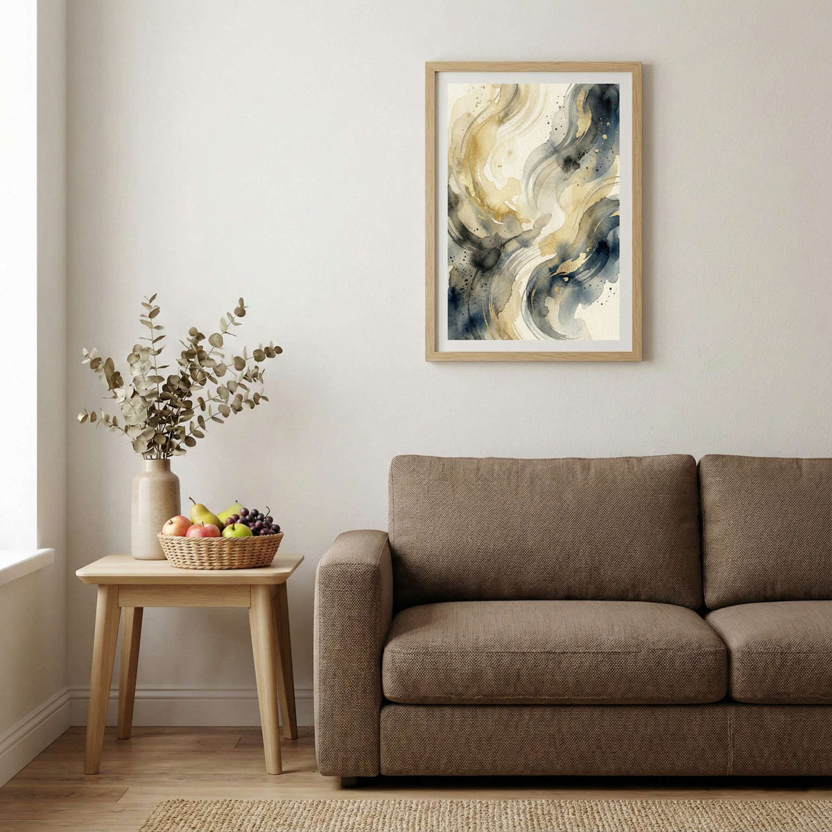 Cream Gray Blue Fluid Abstract canvas wall art — alternate b view