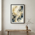 Cream Gray Blue Fluid Abstract canvas wall art in a framed room setting