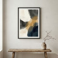 Black Beige Gold Abstract canvas wall art in a framed room setting