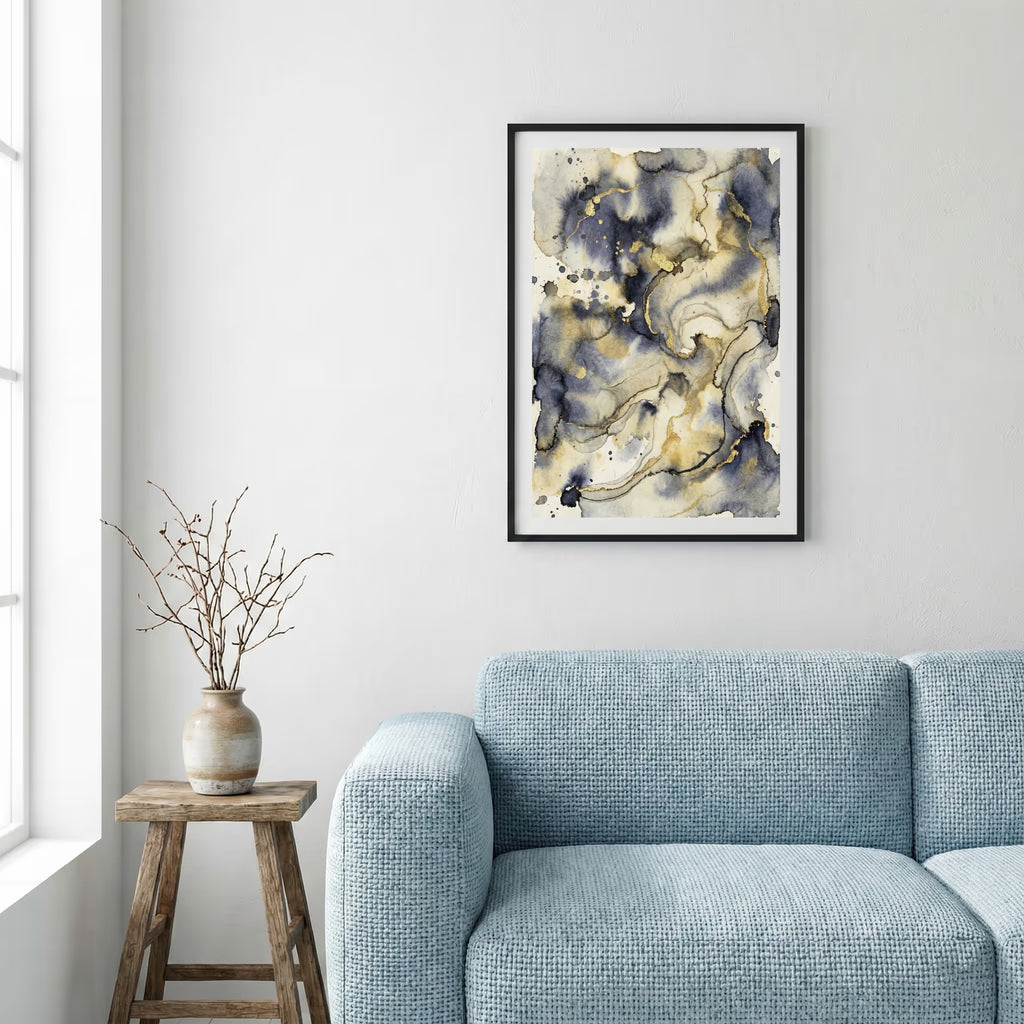 Blue Gray Marbled Abstract canvas wall art — alternate a view