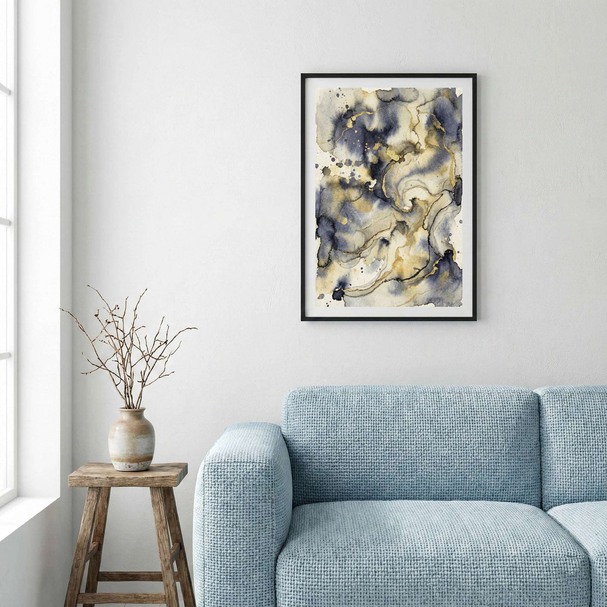 Blue Gray Marbled Abstract canvas wall art — alternate a view
