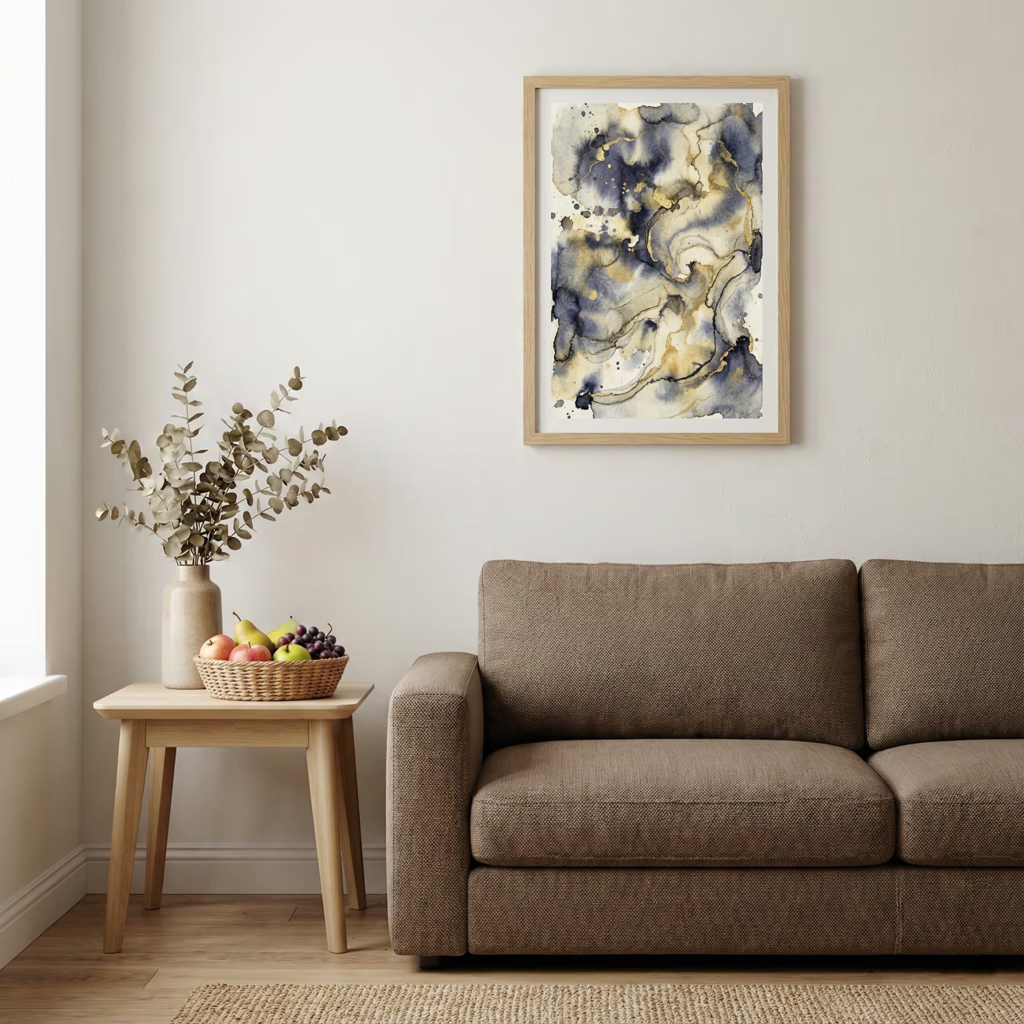 Blue Gray Marbled Abstract canvas wall art — alternate b view