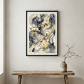 Blue Gray Marbled Abstract canvas wall art in a framed room setting