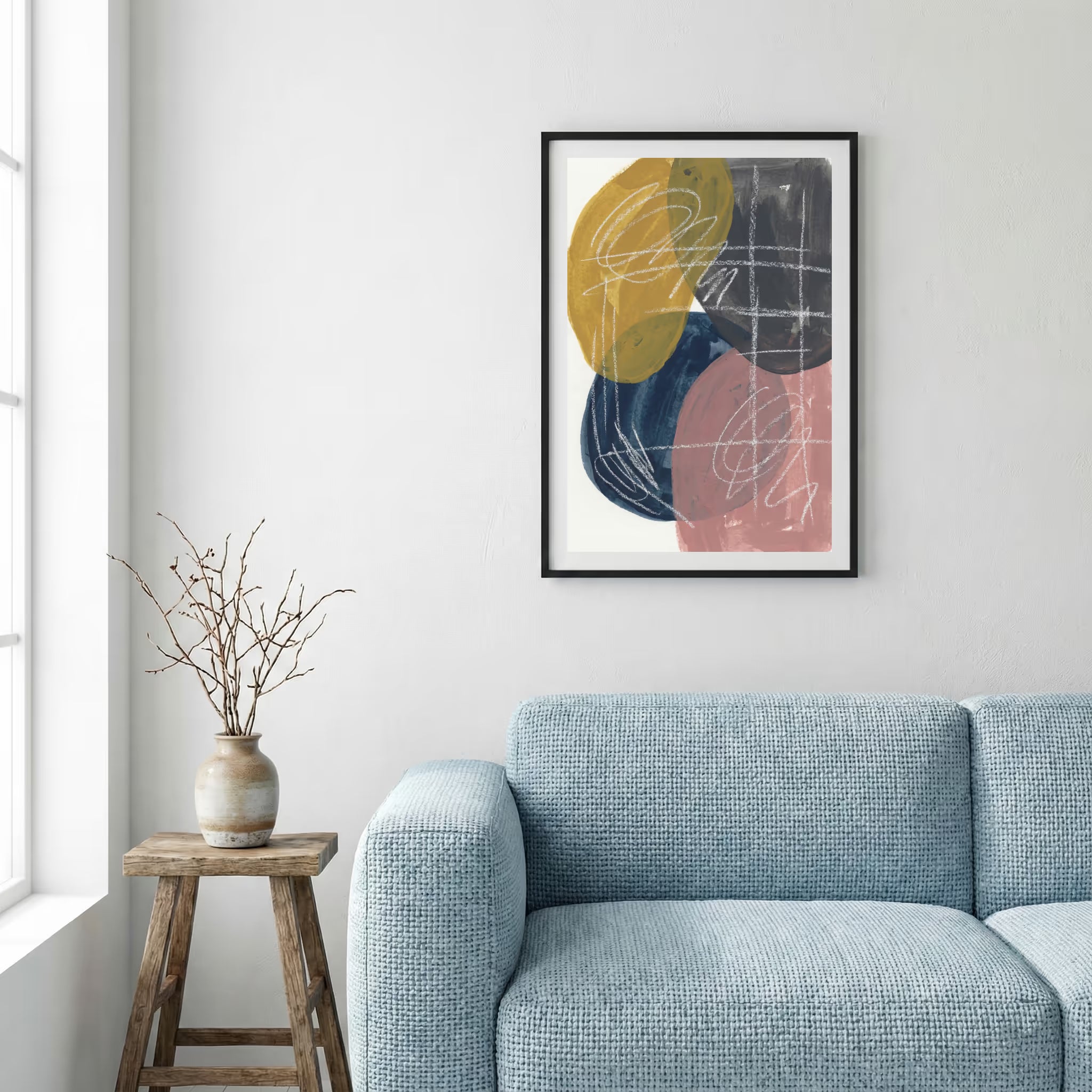 Pink Navy Gold Geometric Abstract canvas wall art — alternate a view