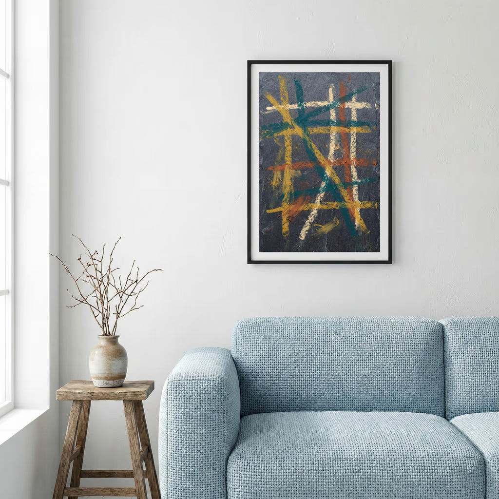 Navy Orange Layered Linework Abstract canvas wall art — alternate a view