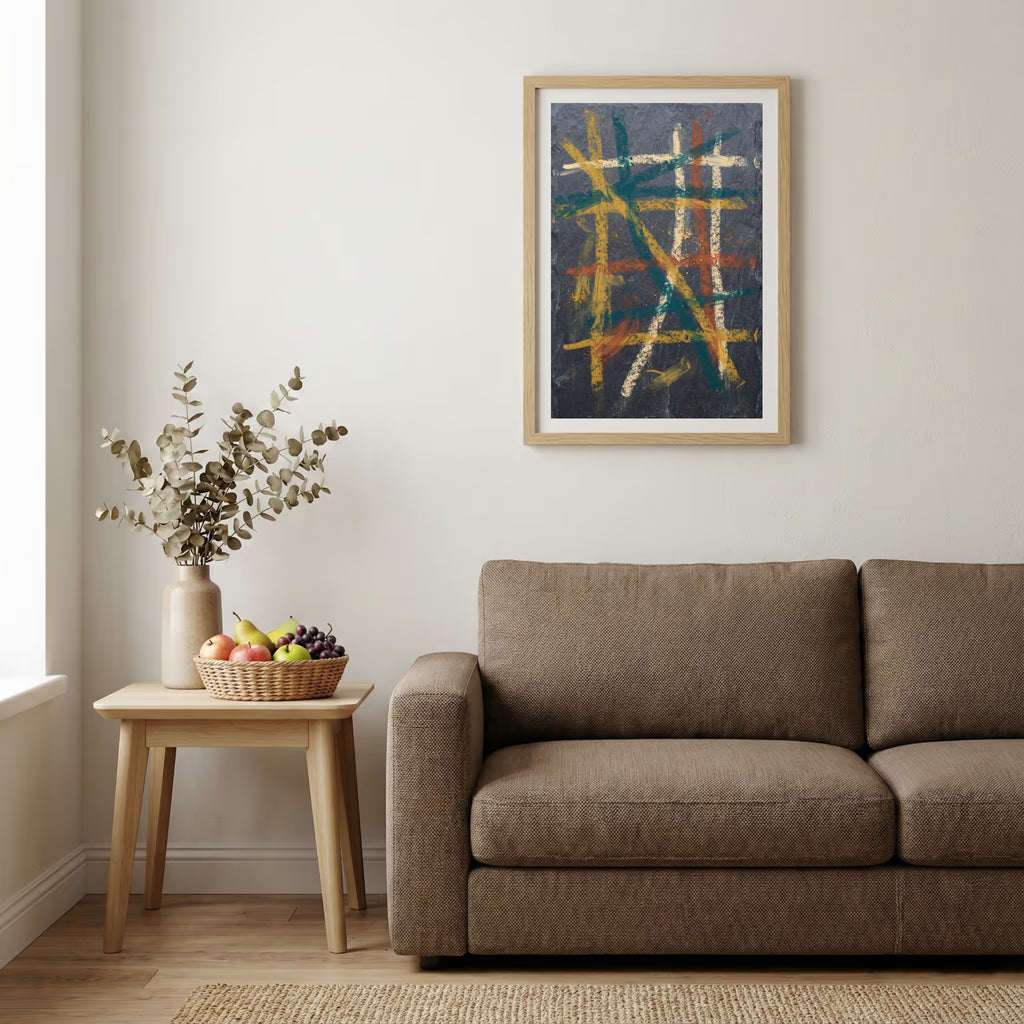 Navy Orange Layered Linework Abstract canvas wall art — alternate b view