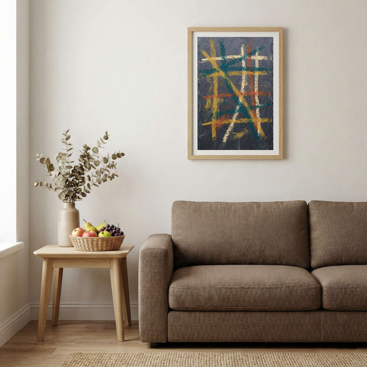 Navy Orange Layered Linework Abstract canvas wall art — alternate b view