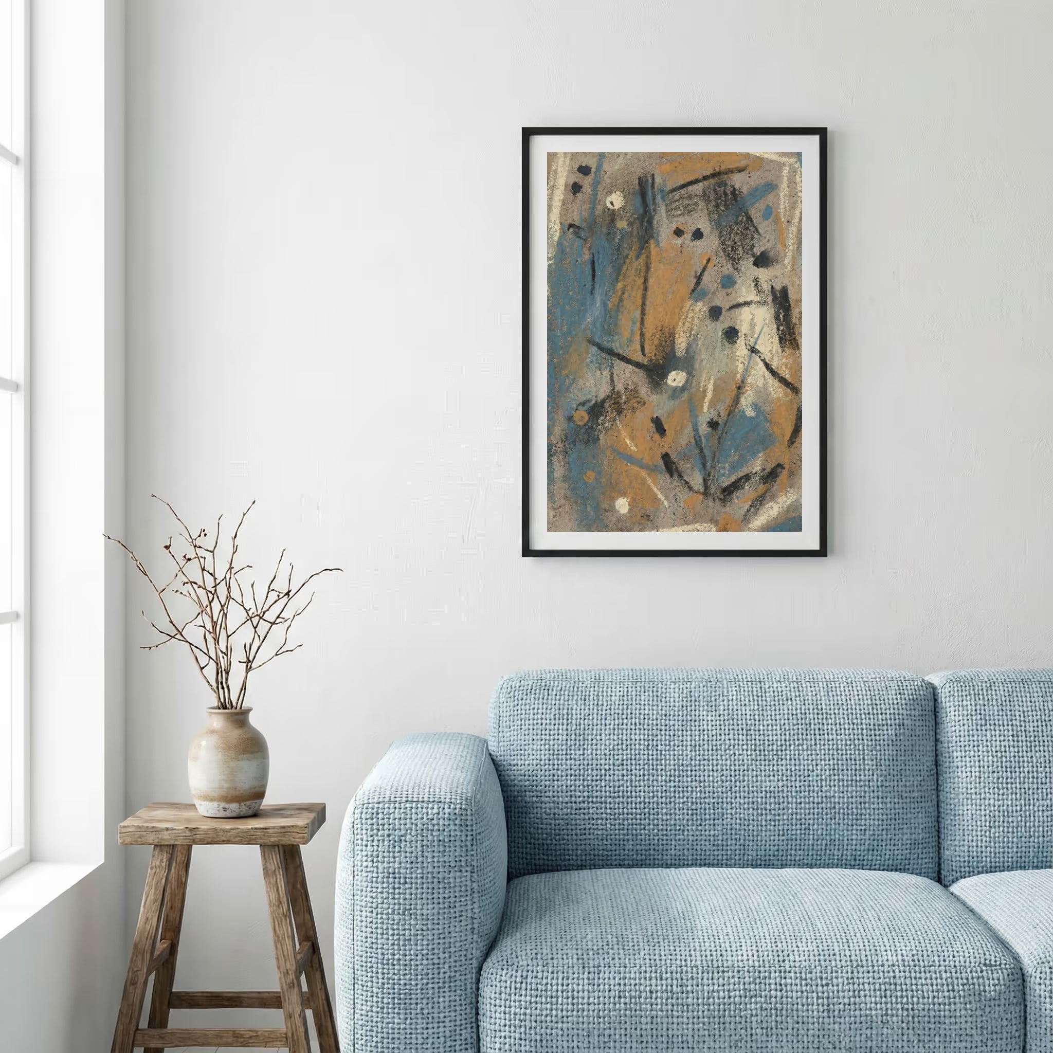 Blue Brown Textured Abstract canvas wall art — alternate a view