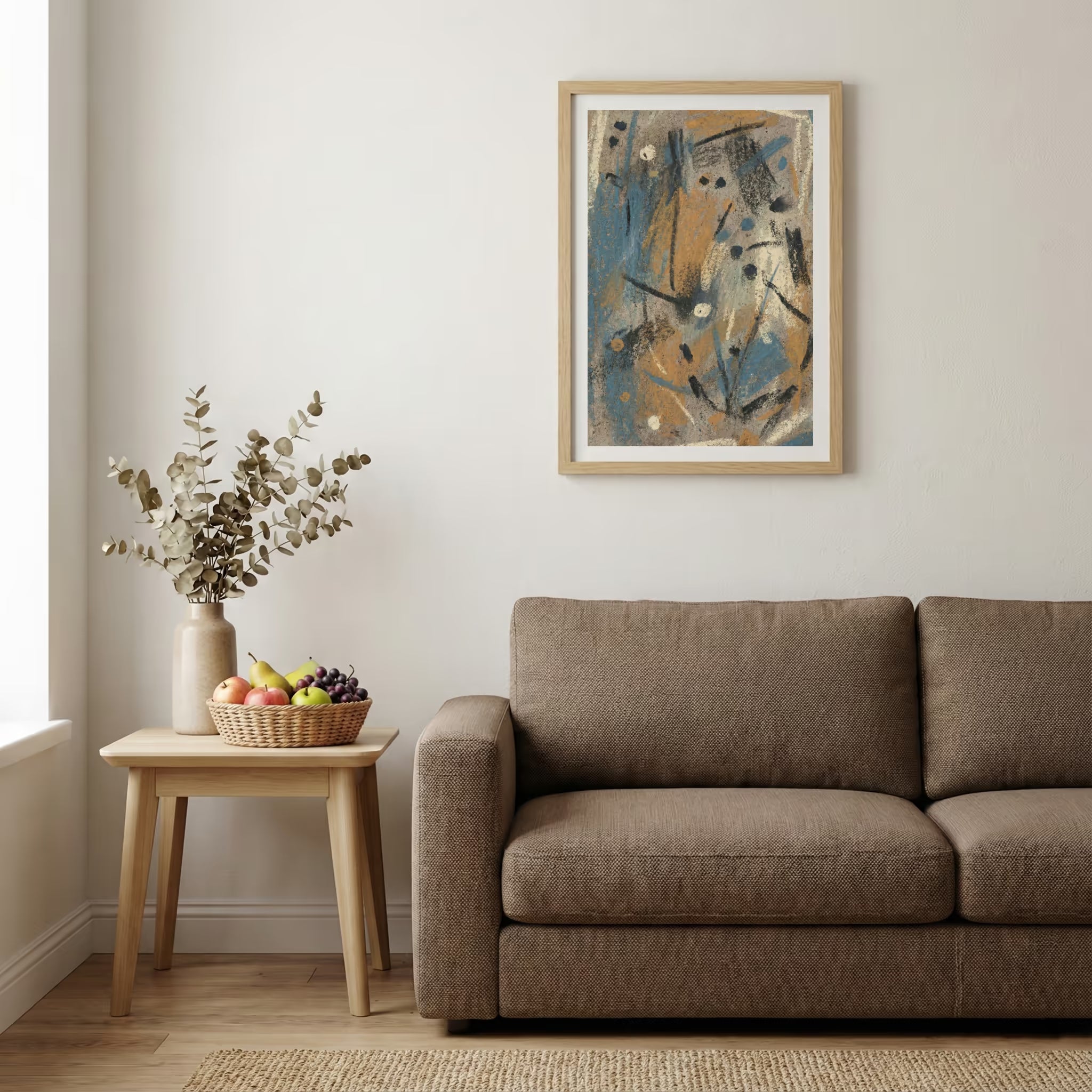 Blue Brown Textured Abstract canvas wall art — alternate b view