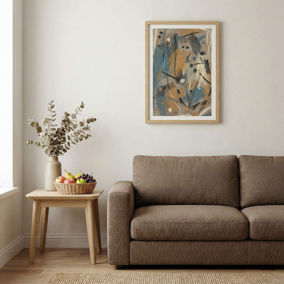 Blue Brown Textured Abstract canvas wall art — alternate b view
