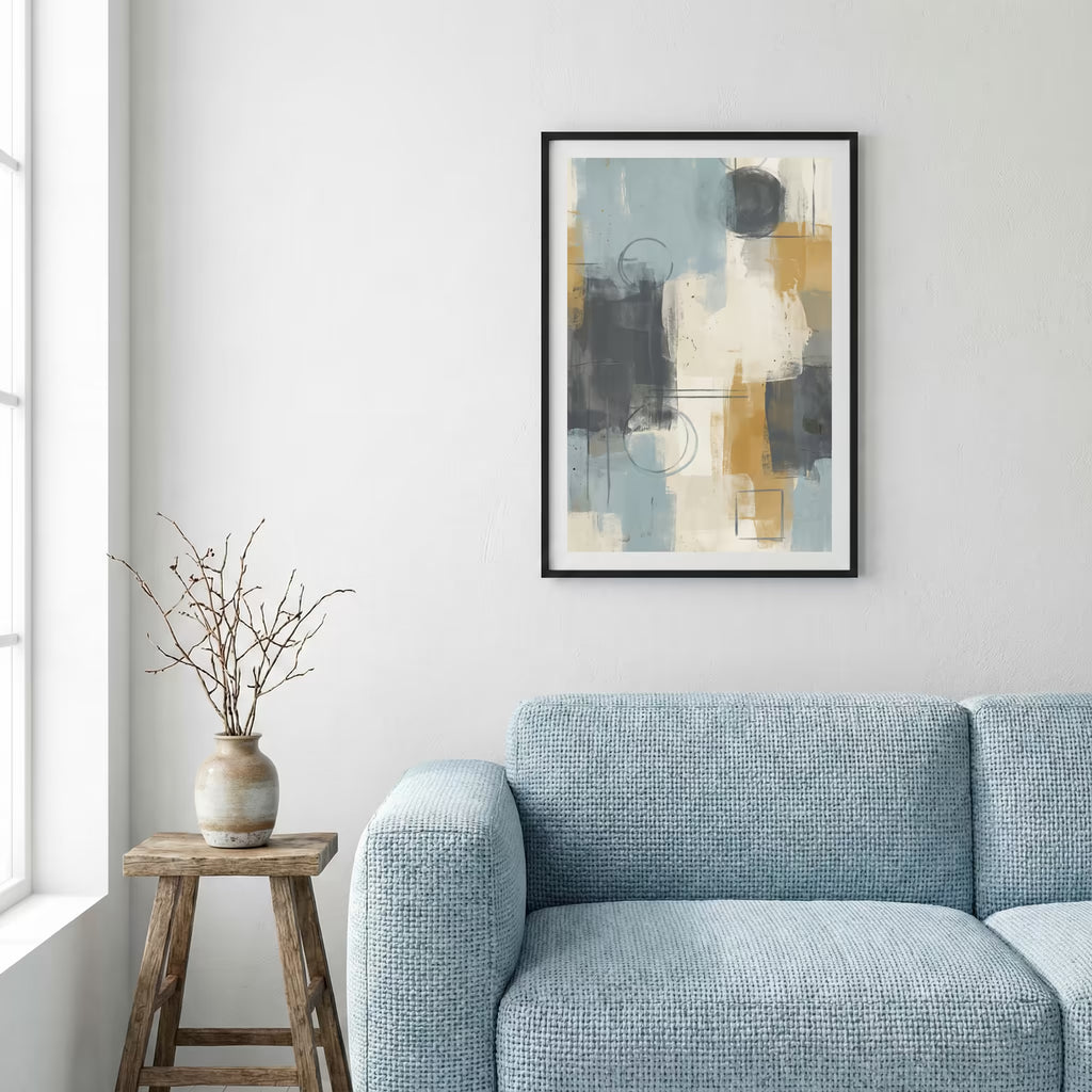 Blue Gray Gold Abstract canvas wall art — alternate a view