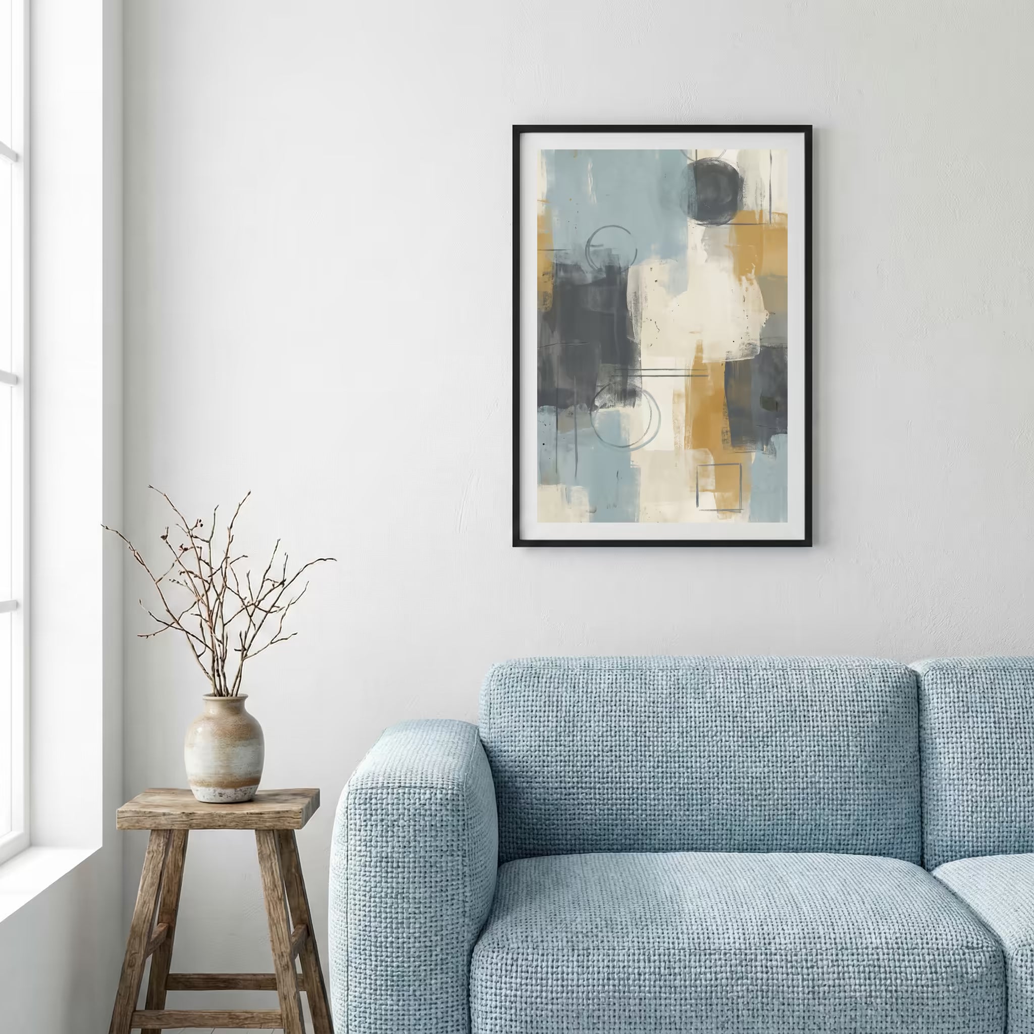 Blue Gray Gold Abstract canvas wall art — alternate a view