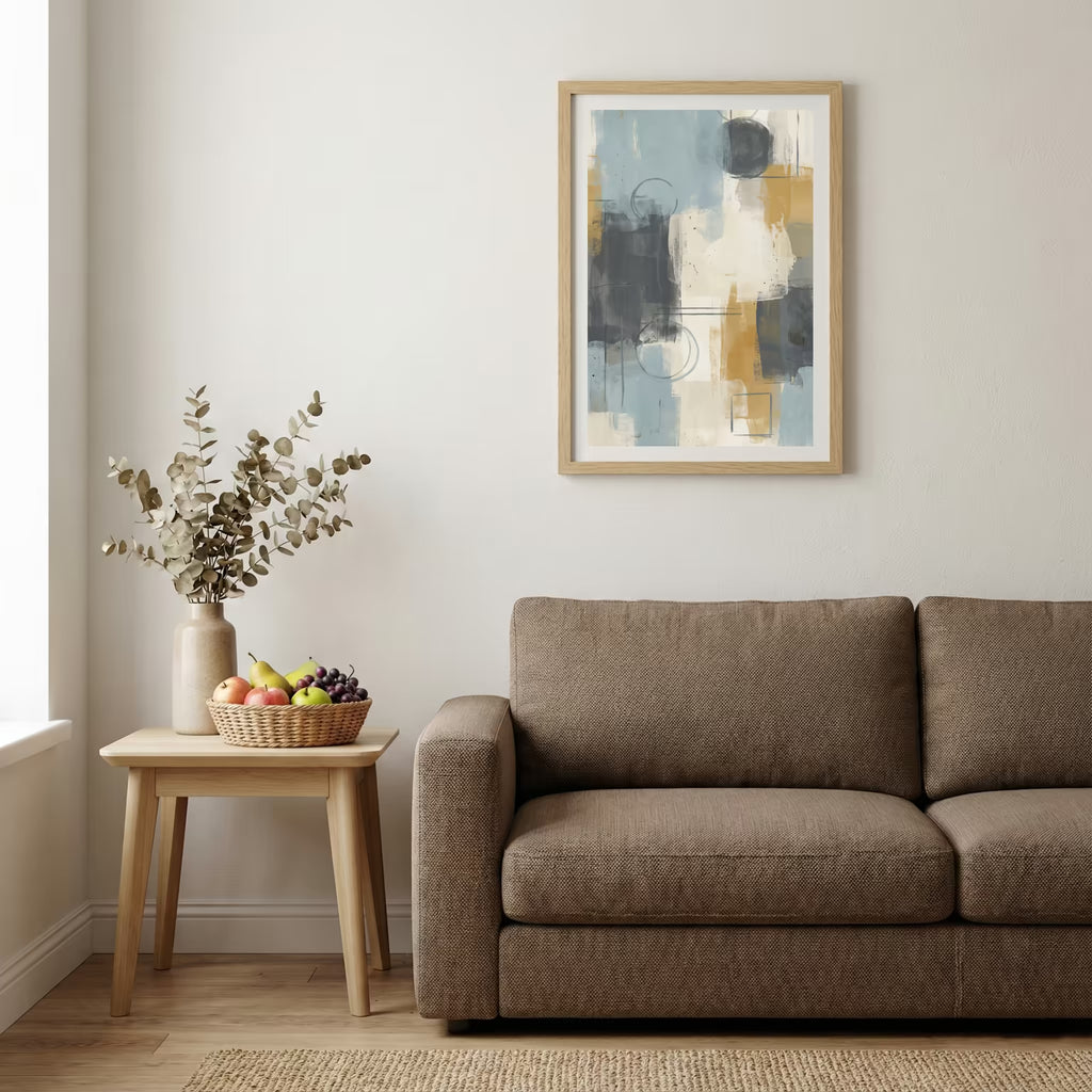 Blue Gray Gold Abstract canvas wall art — alternate b view